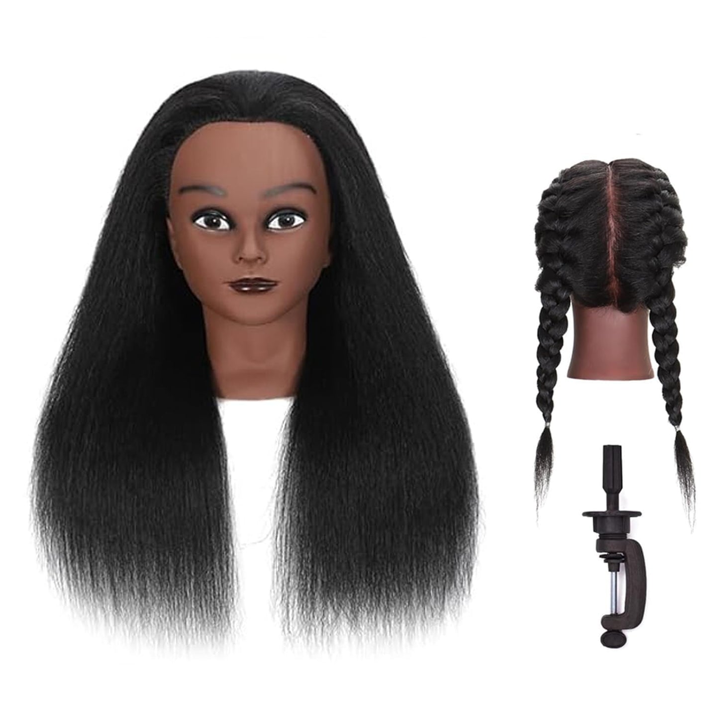 100% Real Hair Mannequin Head Training Head Manikin Cosmetology Doll Head for Hairdresser Practice Braiding Hair Styling with Clamp stand (14 inch, black)