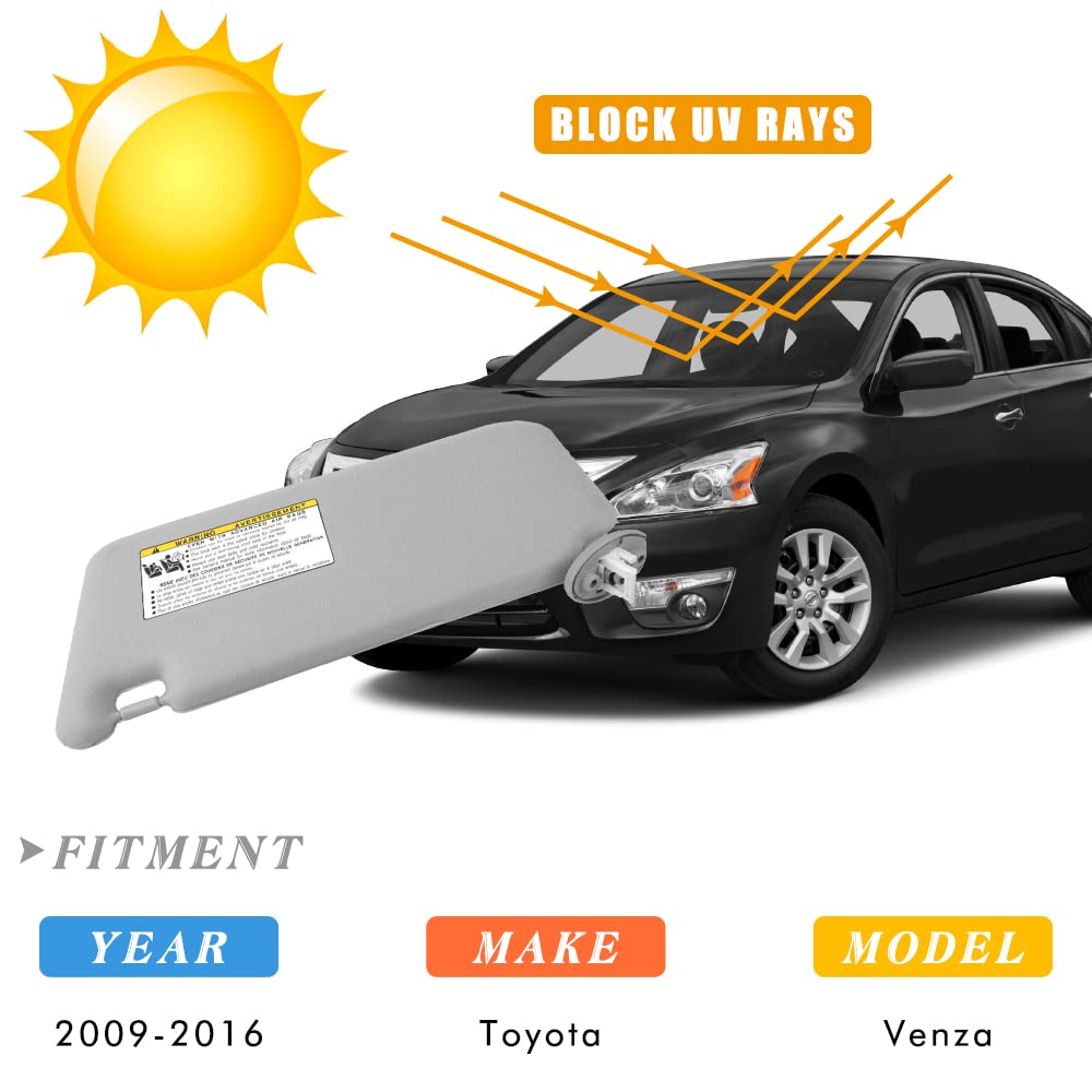 Left Driver Side Sun Visor Replacement for Toyota Venza 2009 2010 2011 2012 2013 2014 2015 2016 with Sunroof and Light (Gray)