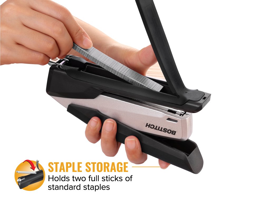Bostitch Office Metal Executive 3 in 1 Stapler - One Finger, No Effort, Spring Powered - Black/Gray (INP28), 28 Sheets