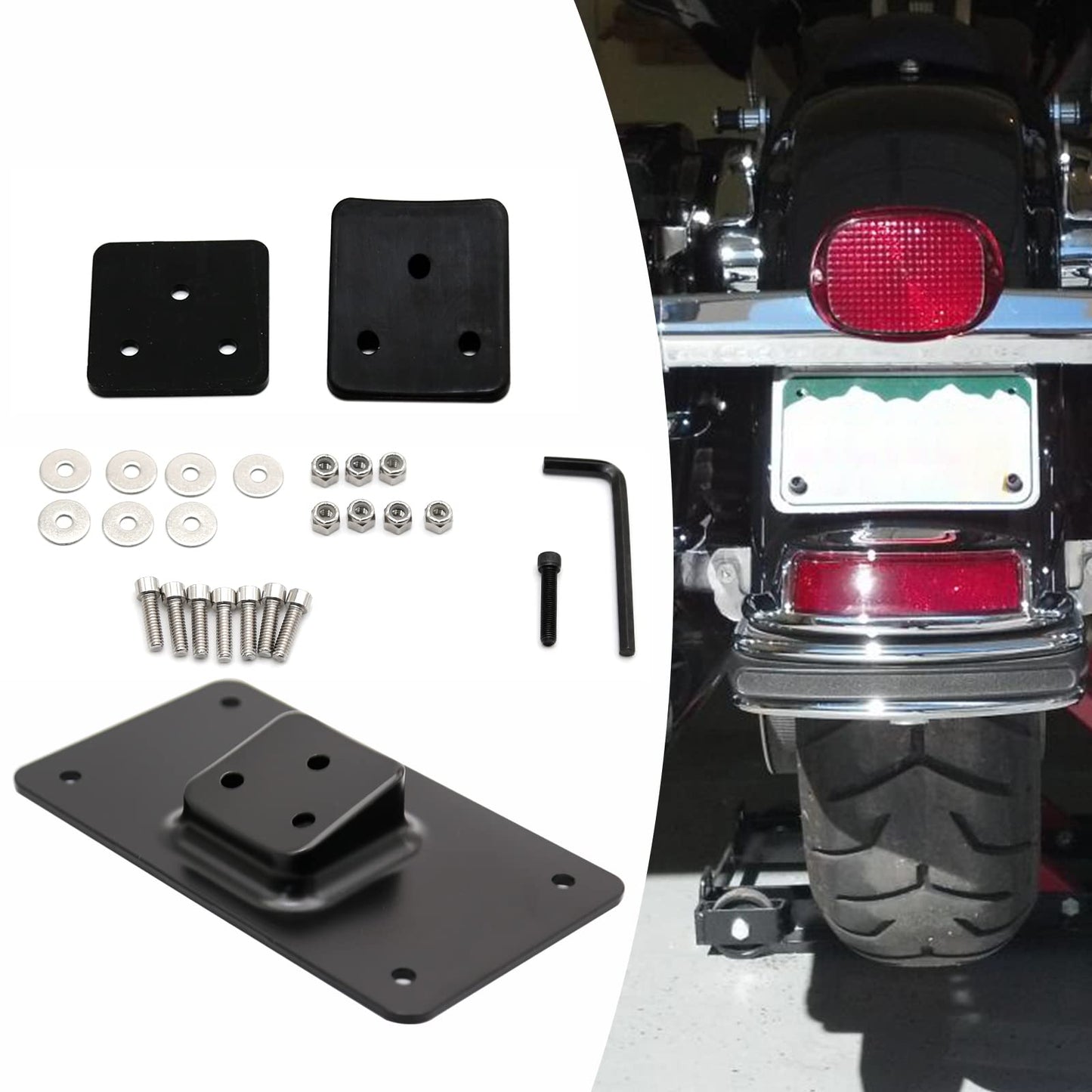 UOIENRT 3-Hole Laydown License Plate Mount Bracket Kit, Replacement for Harley Davidson License Plate Mounting Kit 1973-Up