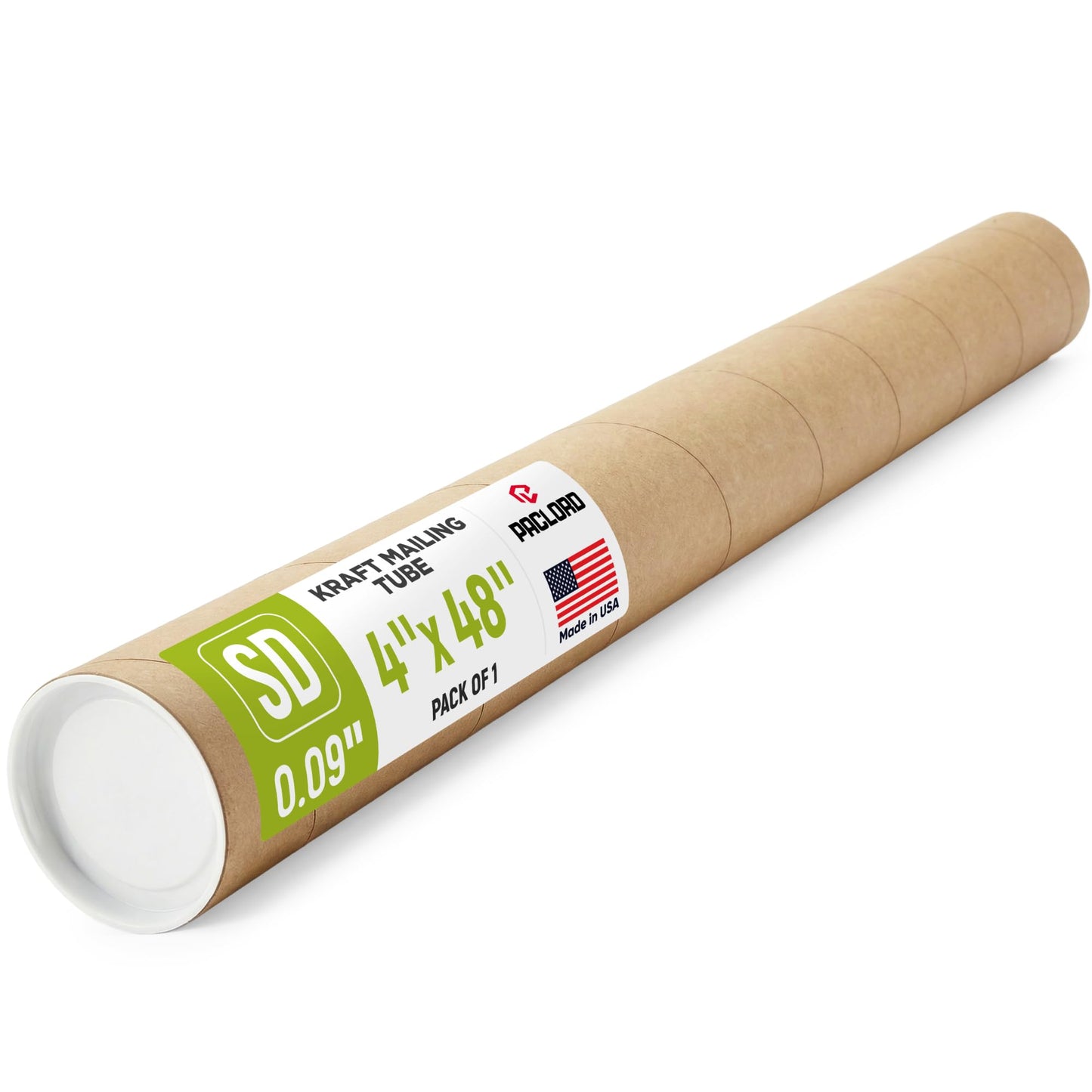 4x48 inches Reinforced Kraft Paper Tube, Pack of 1 Tube with 2 Lids, USPS Approved Poster Tube Safe, Cardboard Tube Made in USA for Shipping and Storage
