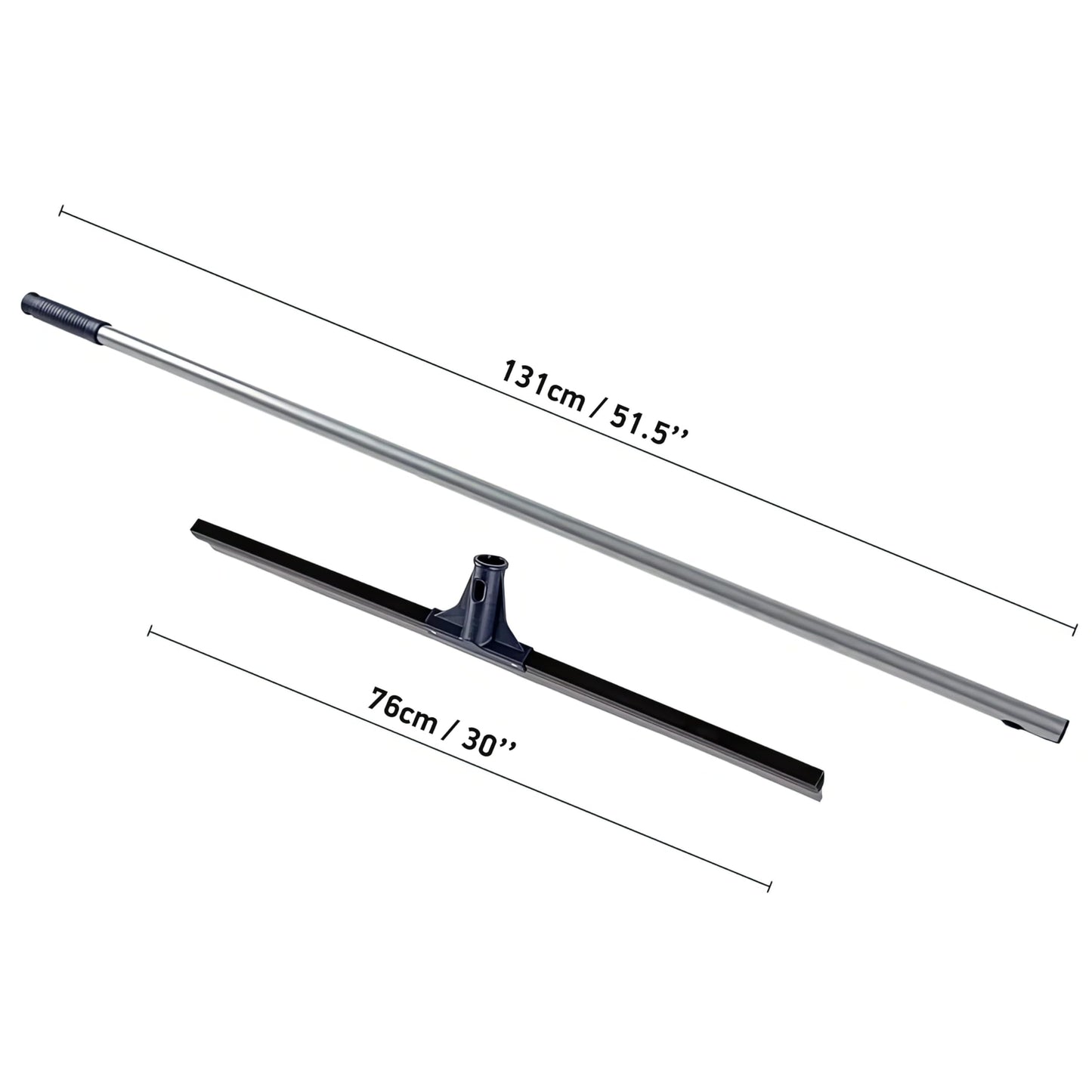 DSV Standard Professional Floor Scrubber Squeegee | 76 cm (30”) Solid Natural Silicone Rubber Blade - 131 cm (51”) Long Steel Pole -Best for Washing & Drying Shower Glass/Garage/Windshield/Window