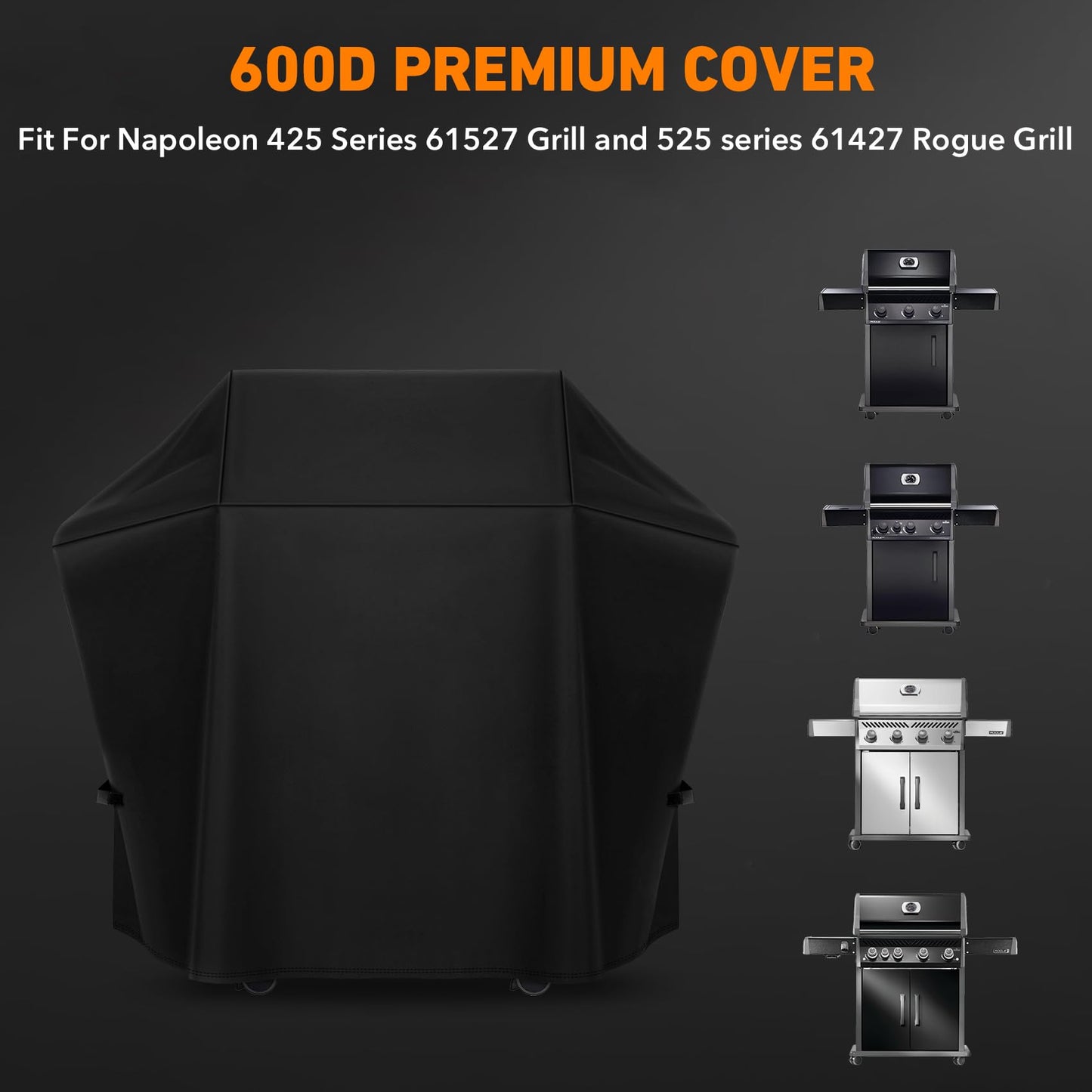 Heavy Duty Grill Cover Fit for Napoleon Rogue 425 Series and 525 Series Grill, All Weather Protection Waterproof Cover Black