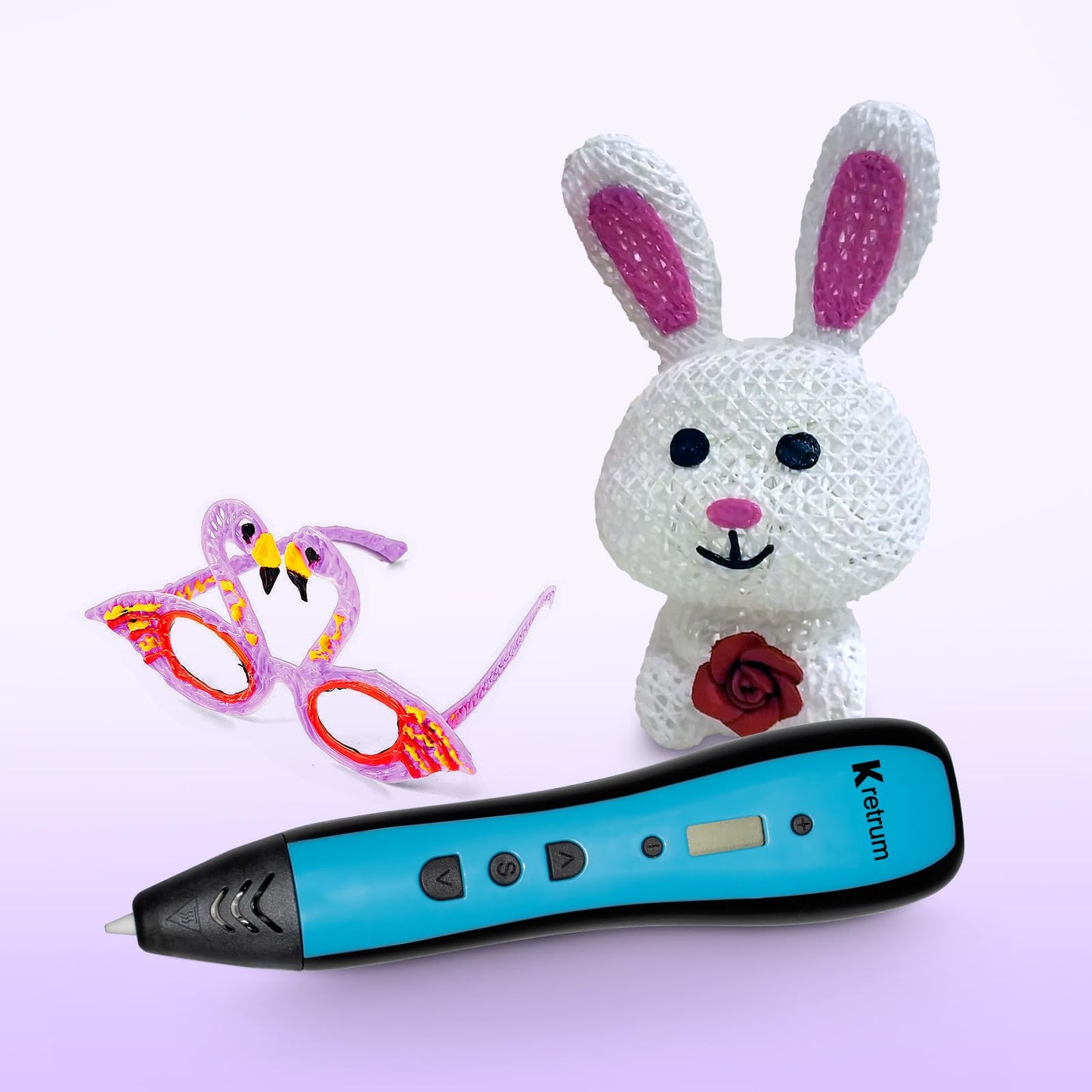 Kretrum 3D Pen | 3D Printing Pen with LCD Display | 3D Painting Pen with 1.75mm PLA Filament, Fingerstall, Pen Holder, Stencil Book, Charger | Best Gift Crayon 3D Stylo 3D Blue