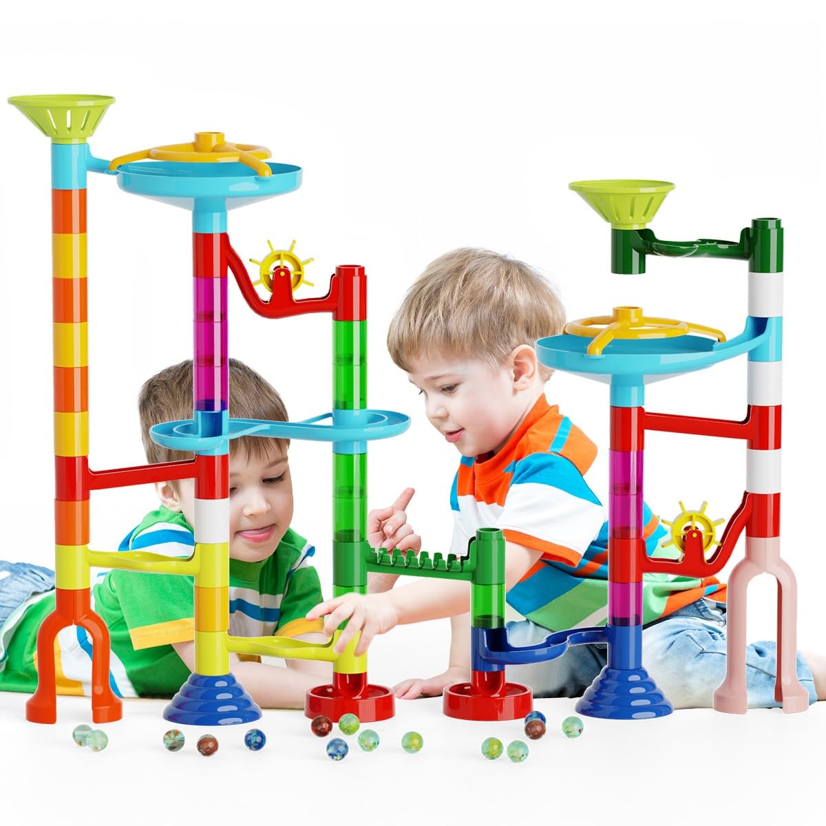 ifollower Marble Run, 110pcs Marble Maze Game Construction Building Toys for Kids, Marble Track Race Set STEM Learning Toys Gift for Boys Girls 3 4 5 6 7 8 9 10+