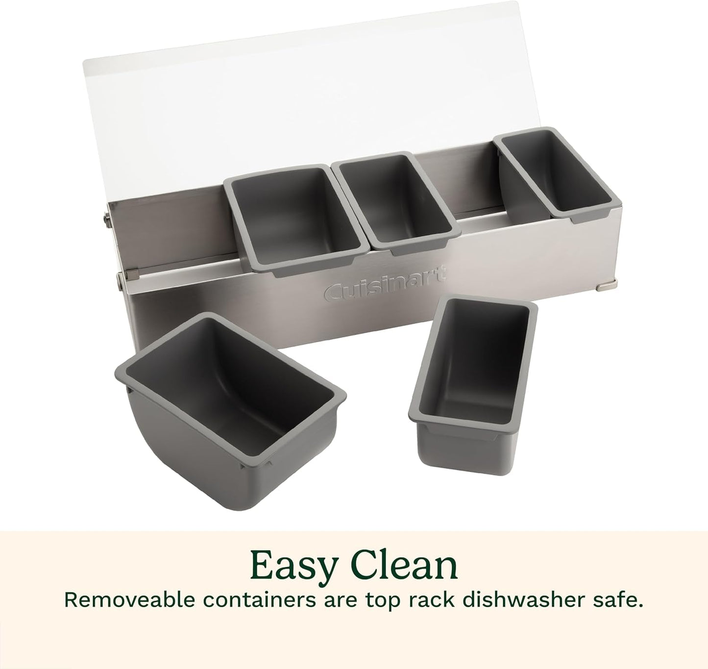 Cuisinart Condiment and Topping Station, Food Containers with Translucent Lid, Stainless Steel (CPS-617AC)
