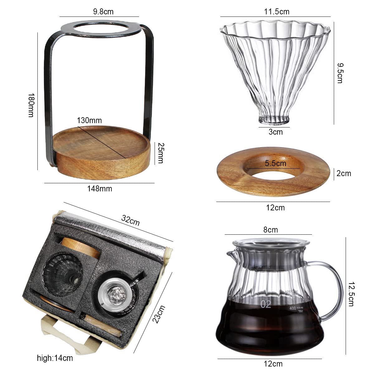 SOTECH Pour Over Coffee Station Dripper Stand Coffee Filter Wooden Filter Holder Glass Server with Paper Coffee Filters, Coffee Maker Stand Set