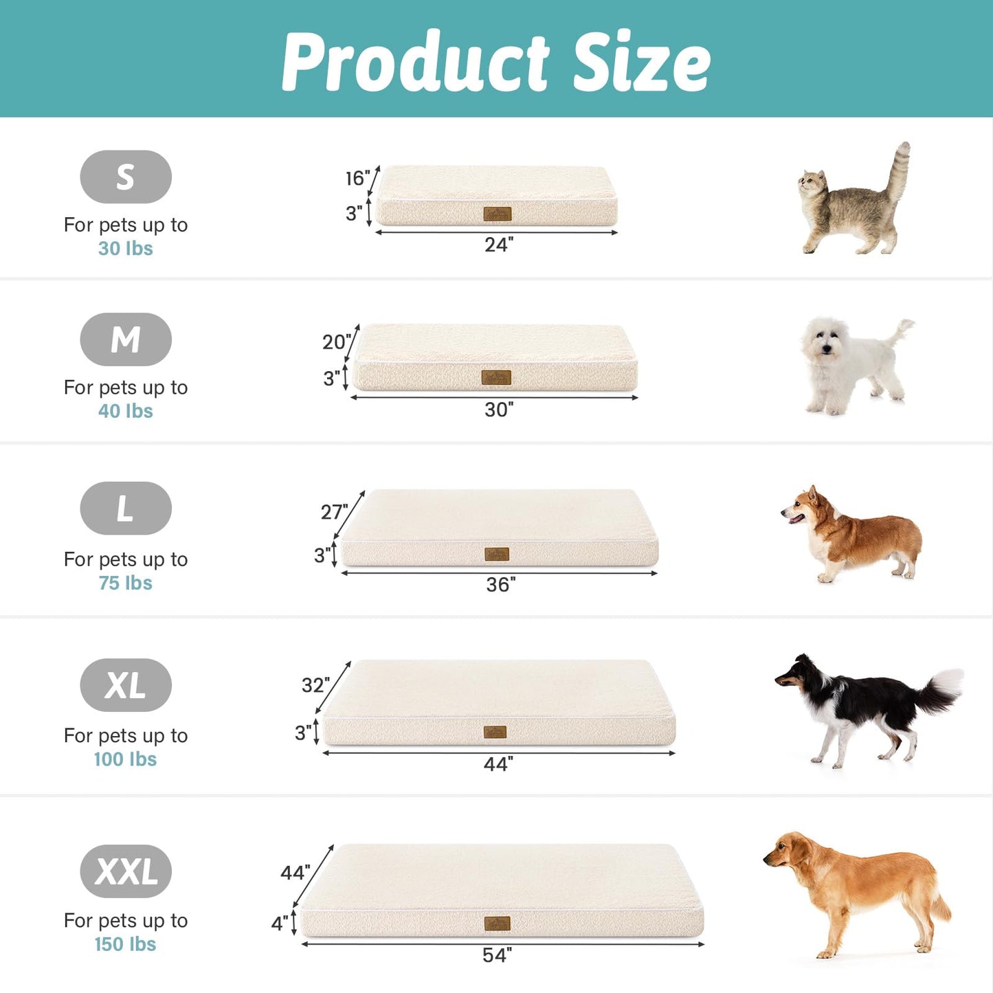 COZY KISS Big Dog Bed for Giant Dogs, Rectangular XXL Orthopedic Dog Beds Extra Large, Foam Anti-Slip Bottom Pet Mat with Washable Removable Cover, Suitable for Pet Up to 150 lbs, 54x44x4 inch, Beige