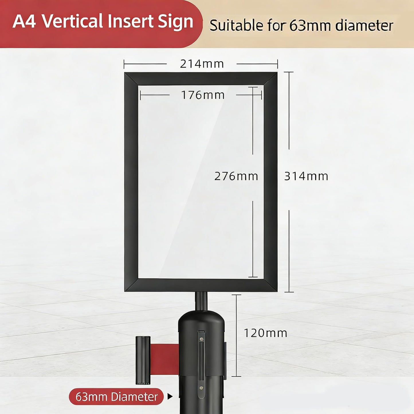 2 Pack Stanchion Sign Holder, Stainless Steel Stanchion Sign Holder, Heavy Duty Black Vertical Display Frames for Crowd Control Signs, Double Sided Sign Holder for Events & Queues