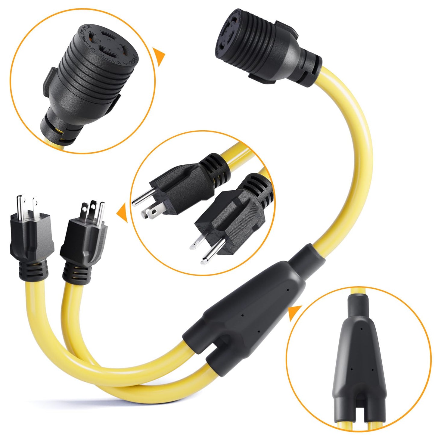 LudoPam 2X5-15 Plug Male to Generator Twist Lock L14-30 Receptacle Female Y Adapter Cord 120V/240V Generator Welder Dryer Power Cord Adapter, 2 Feet