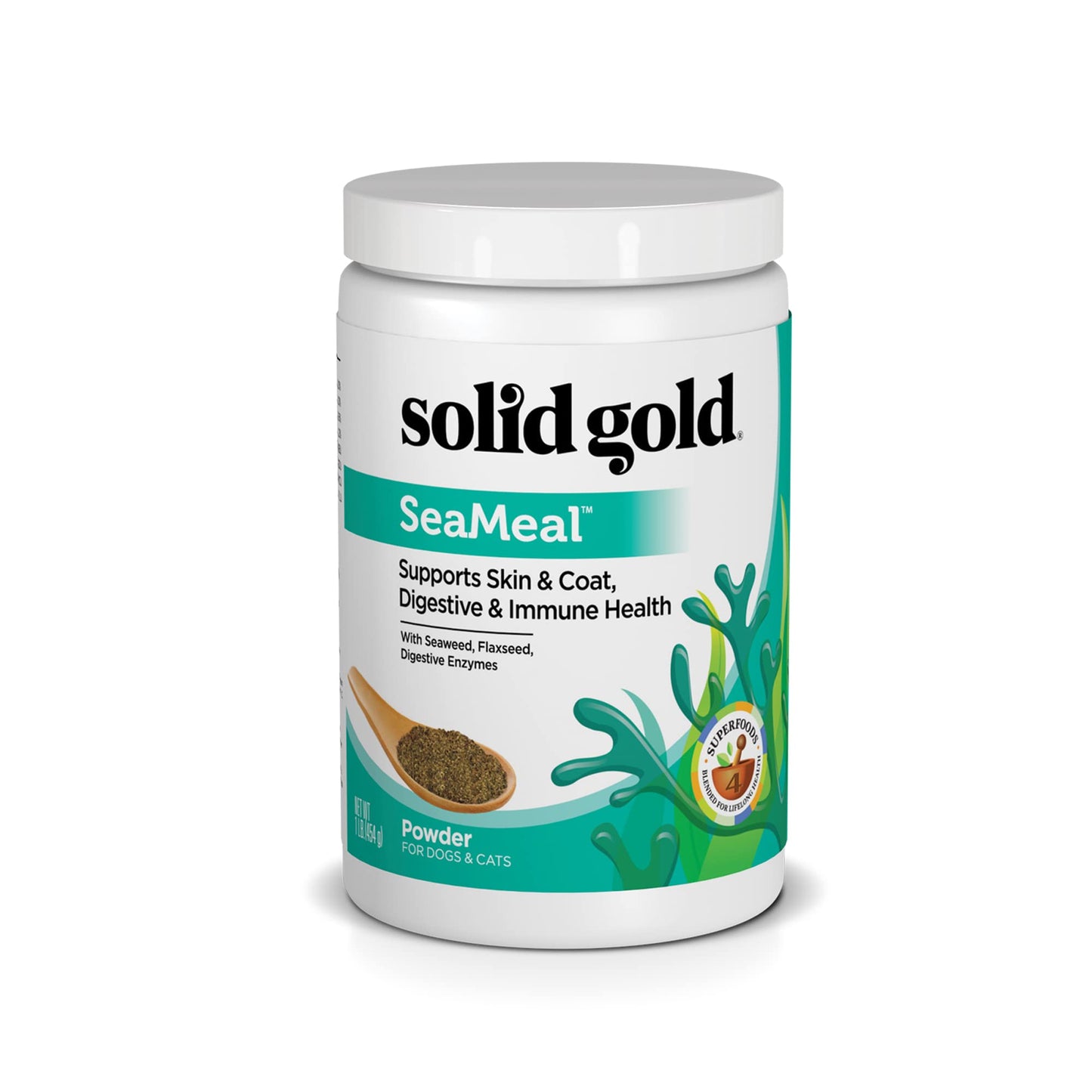 Solid Gold SeaMeal Kelp-Based Powder Supplement for Skin & Coat, Digestive & Immune Health in Dogs & Cats; Natural, Holistic Grain-Free Supplement 1 lb