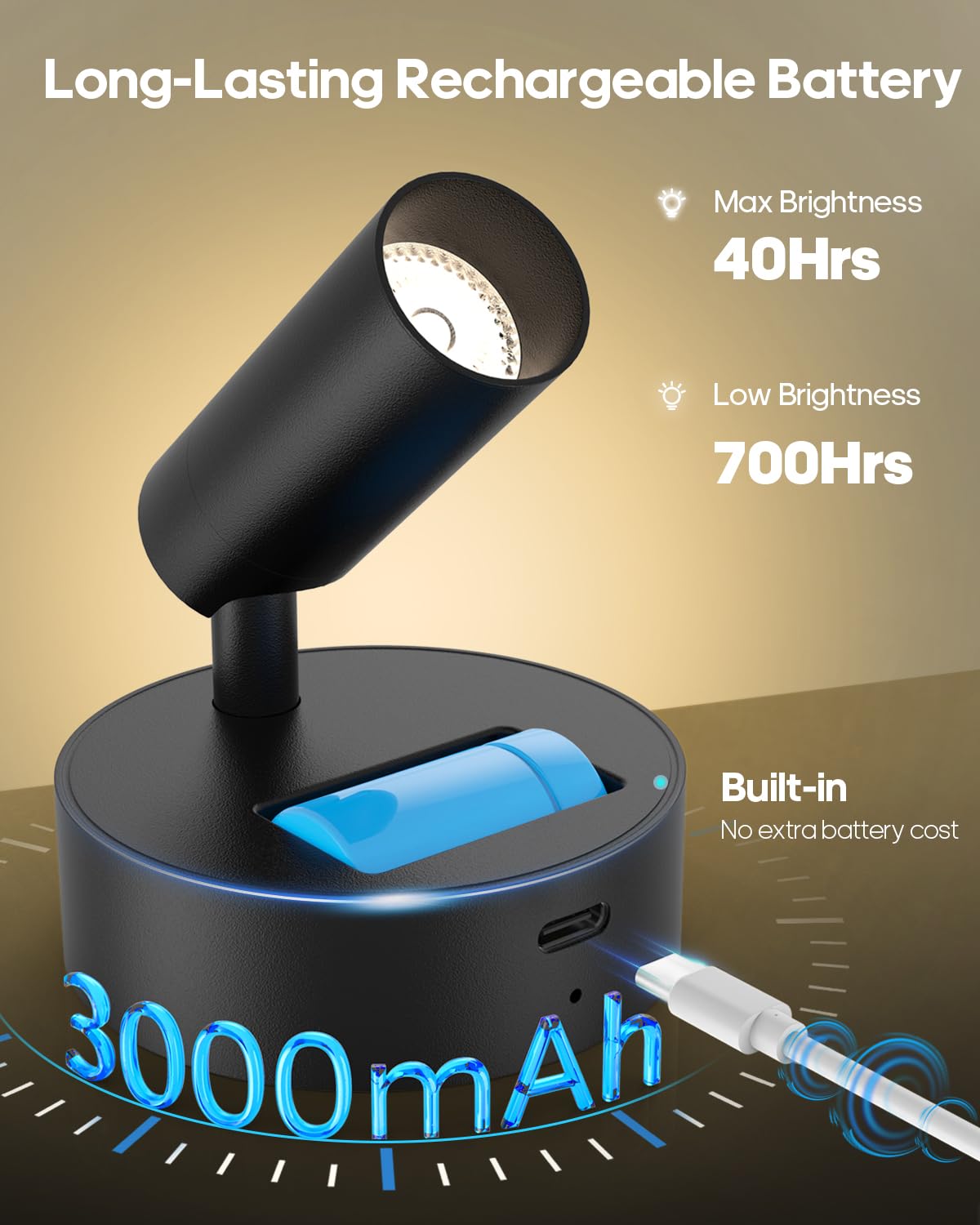 GOODEA Spotlights Indoor, 3000mAh Rechargeable Battery Plant Spotlight Indoor with Remote, Wireless Led Uplighting with 3 Colors & Timer, Mini Picture Light for Painting, Accent Lighting (2 pcs)