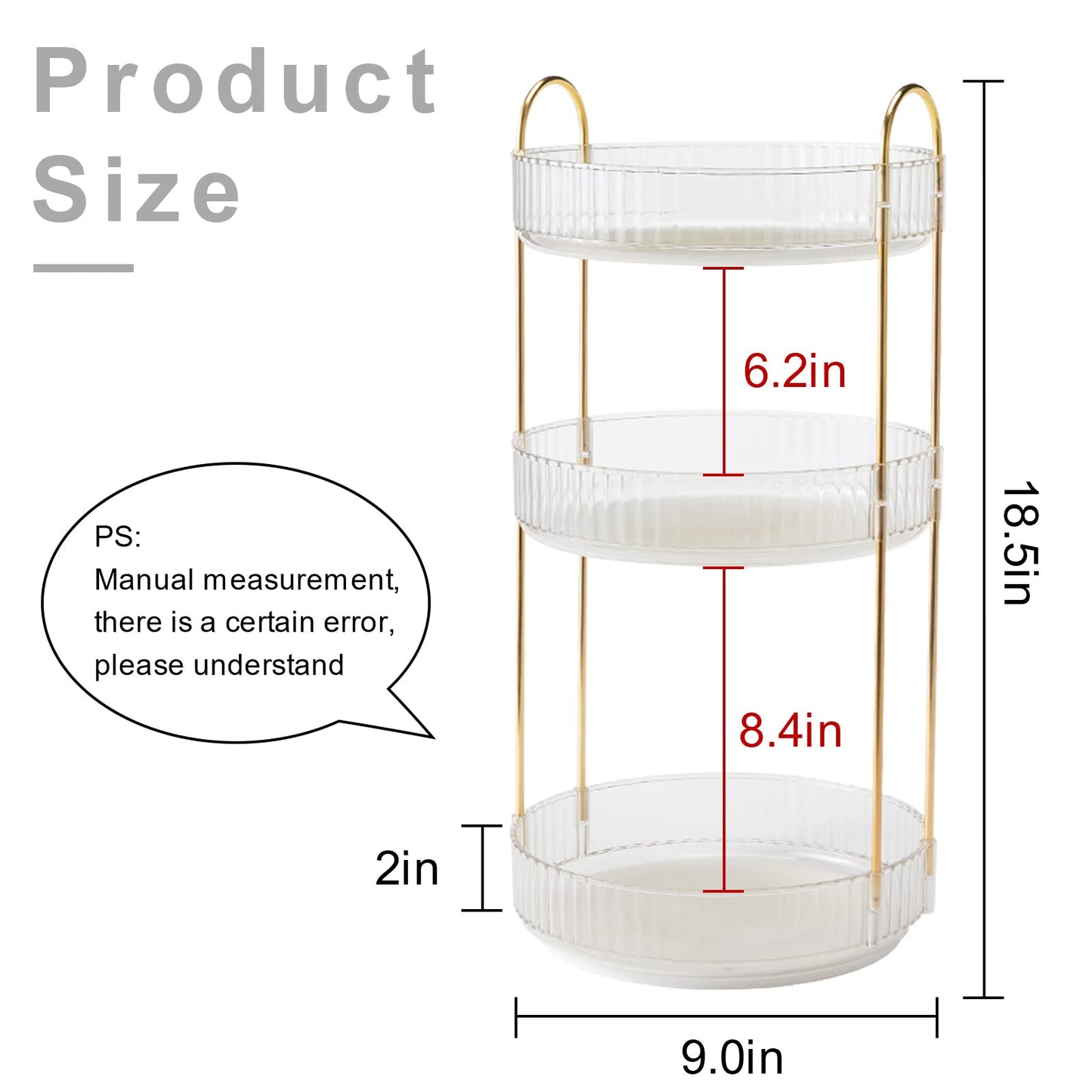 INVSSENE 360° Rotating Makeup Organizer, Bathroom Make Up Spinning Holder Rack, Large Capacity Cosmetics Storage Vanity Shelf Countertop, Fits Cosmetics, Perfume, Skincare, Lipsticks(3 Tiers, Clear)