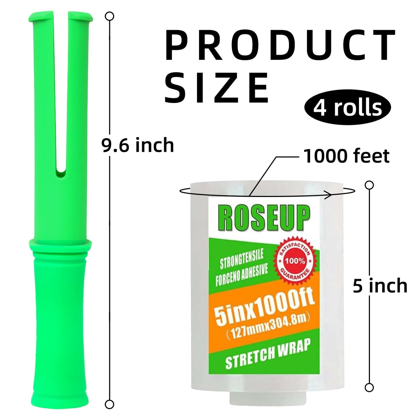 ROSEUP Mini Stretch Wrap Film with Handles, 5 in x 1000 ft, 80 Gauge Heavy Duty Clear Stretch Film for Moving, Packing, Bundling, Pallet Wrap and Storage, 4 Pack