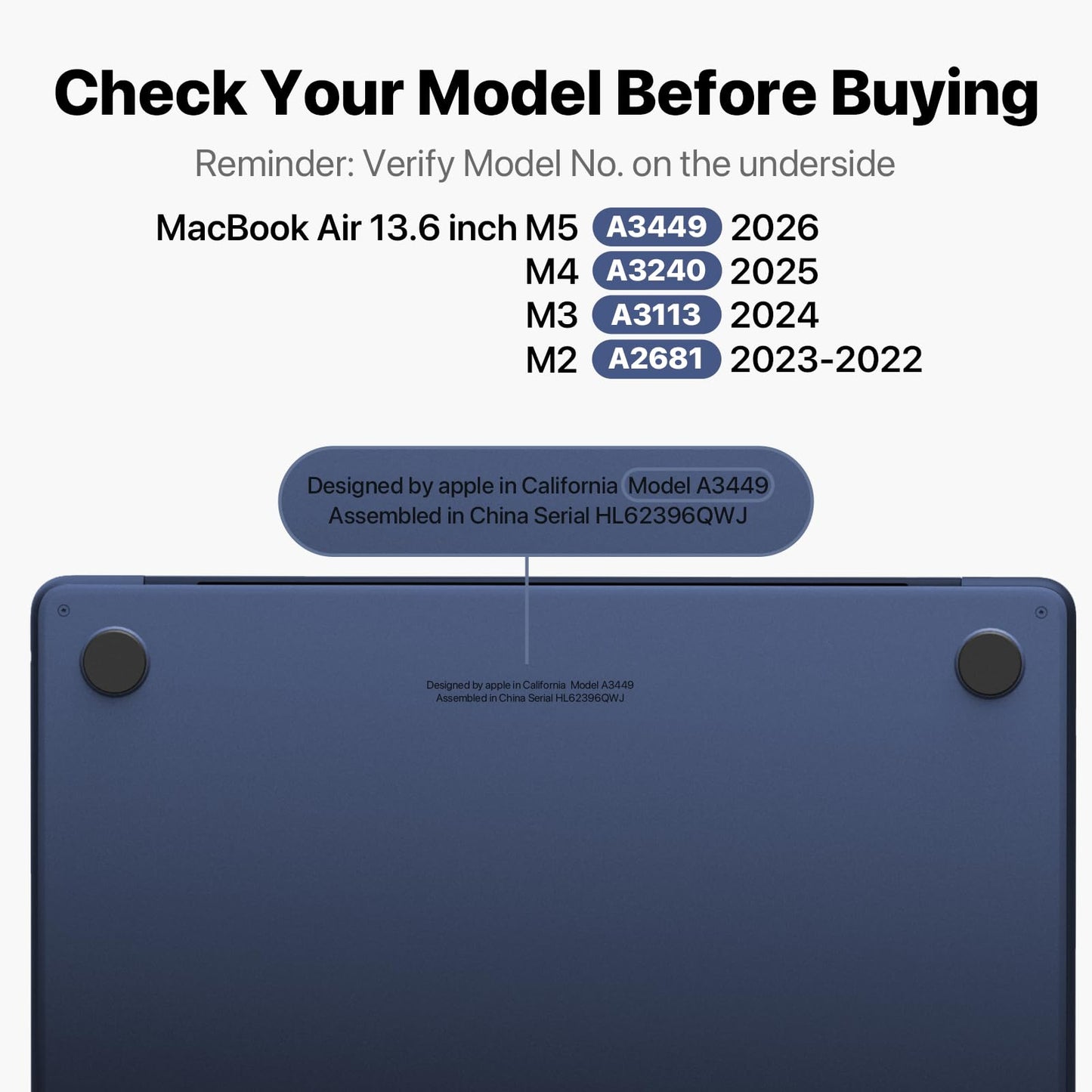 Compatible with MacBook Air 13 inch Case M5 M4-M2 2026 2025-2022, A3449 A3240 A3113 A2681, [100% Match Official Color] Protective Hard Shell Laptop Cover for MacBook Air 13.6 inch – Midnight Clear