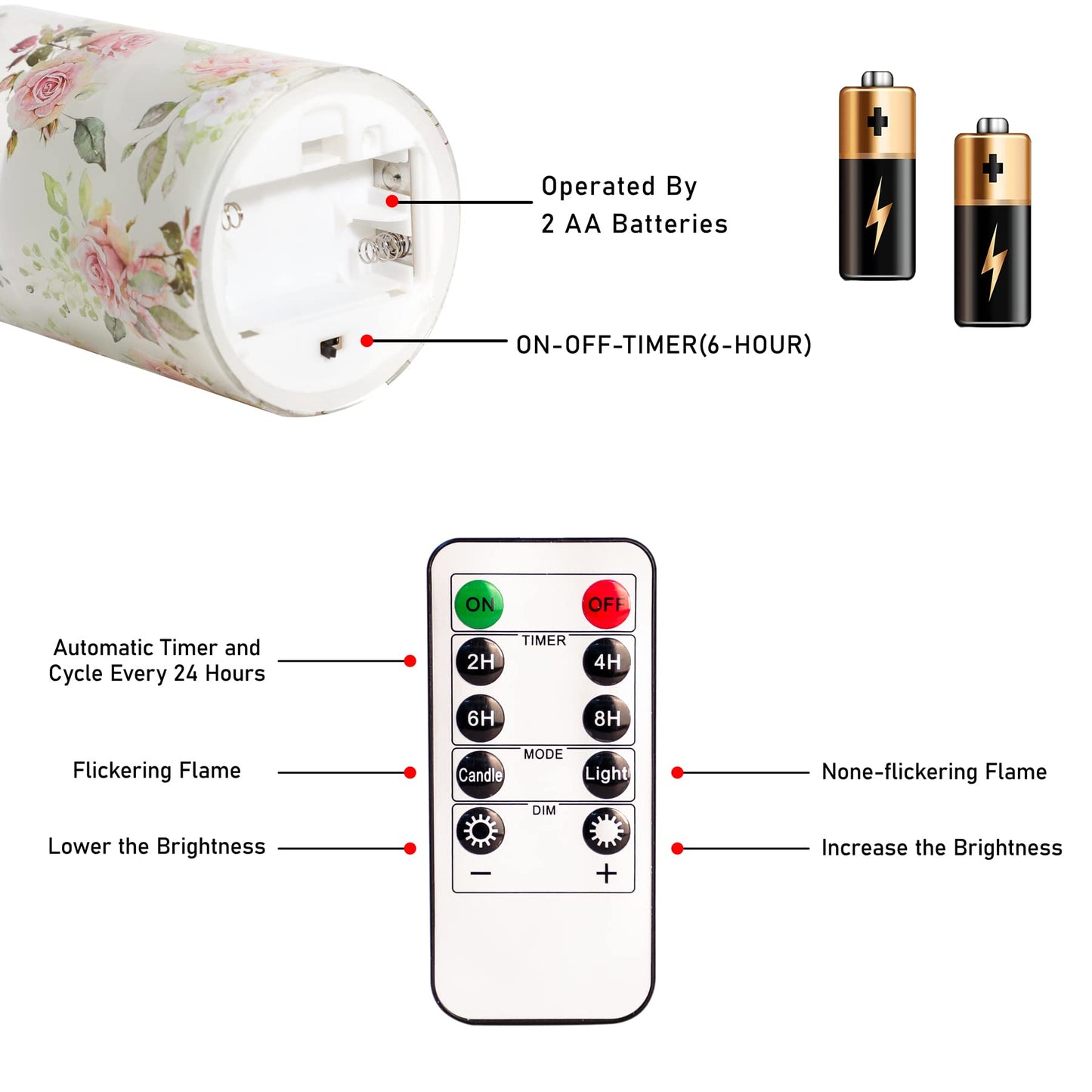 Silverstro Battery Operated Candles with Flickering Flame, Flameless Candles Love Theme Rose Series, Realistic Orange Flame LED Candles Set, Height 4" 5" 6"(3 Pack)