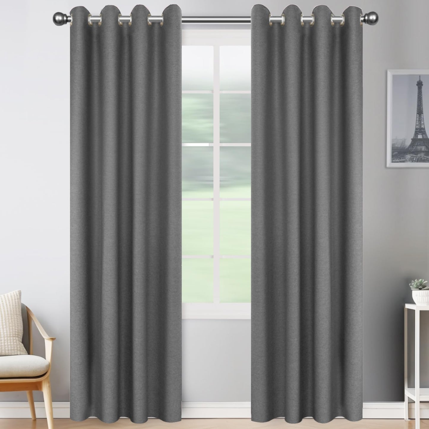 JIVINER 2 Panel Set Linen Blackout Curtains for Bedroom Living Room Darkening Curtains Grommet Thermal Insulated 84 inch Window Drapes Panels (Dark Gray, W52 X L84,2 Panels)