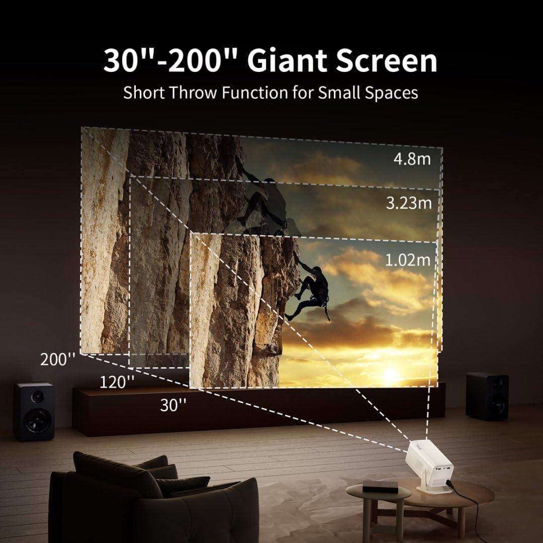 Tecaki Native 1080P Projector 4K Projector with WiFi and Bluetooth, Electric Focus & 180° Rotation, Portable Outdoor Projector Compatible with HDMI, USB, TV Stick, Phone for Home/Outdoor Use