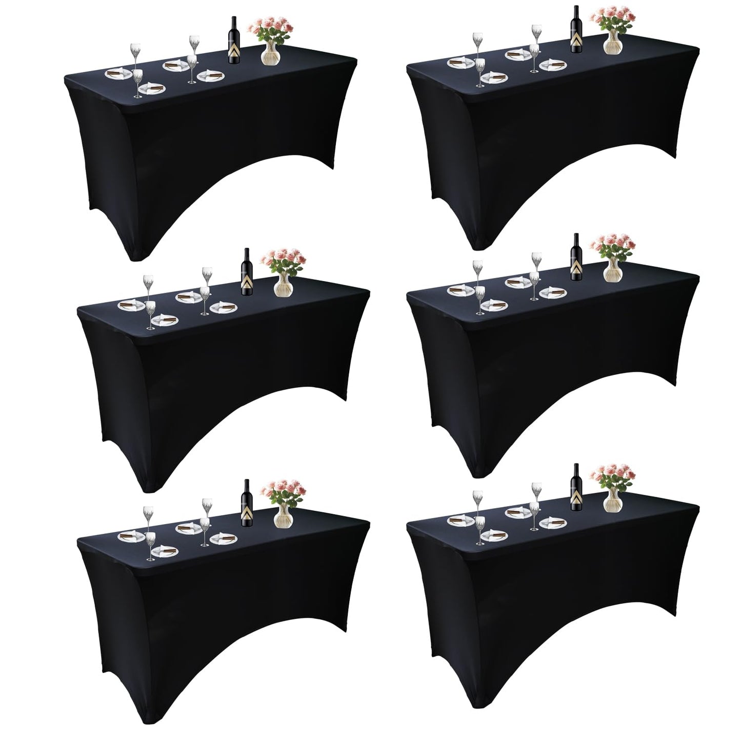 6 Pack - Elegant Black Stretch Spandex Table Cover (72Lx30Wx30H Inches), Non-Iron Fitted Tablecloth for 6-Foot Rectangular Folding Tables -Ideal for Banquets, Weddings & Festivals