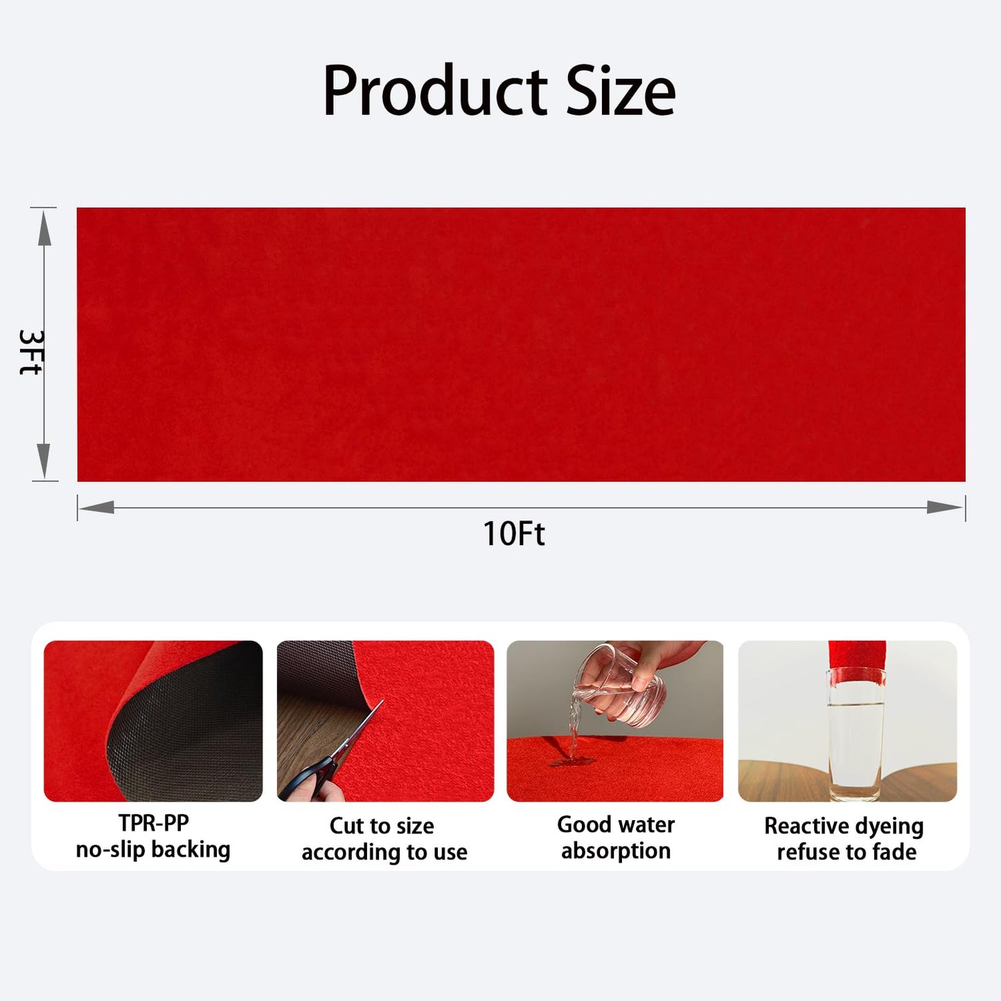 Thick 3x10Ft Red Carpet Runner for Party, Non-Slip TPR Backing Aisle Runway Rug Felt for Indoor&Outdoor,Occasions,Graduation,Birthdays & Special Events Decorations,Long Term use