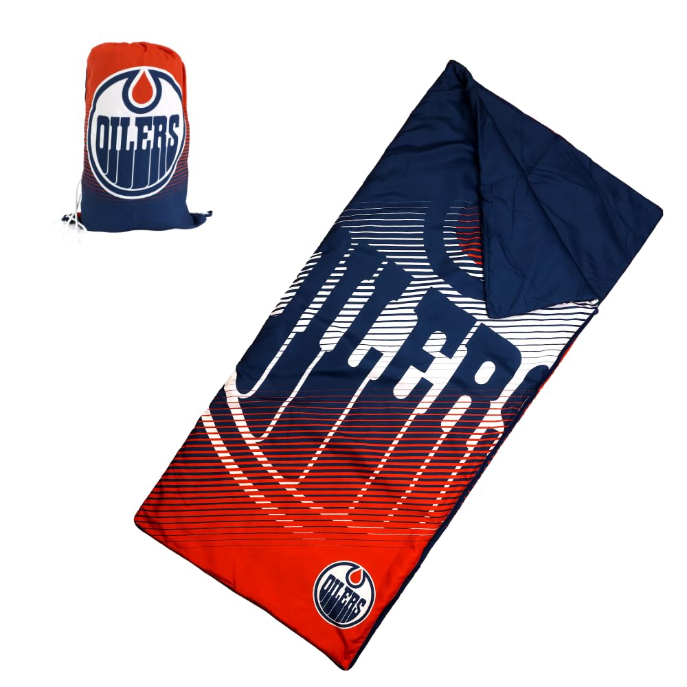 NHL Edmonton Oilers Kids Lightweight Indoor Slumber Bag/Sleeping Bag with Portable Drawstring Bag EXPRESSIONS Ultra-Soft & Cozy (Official NHL Product)