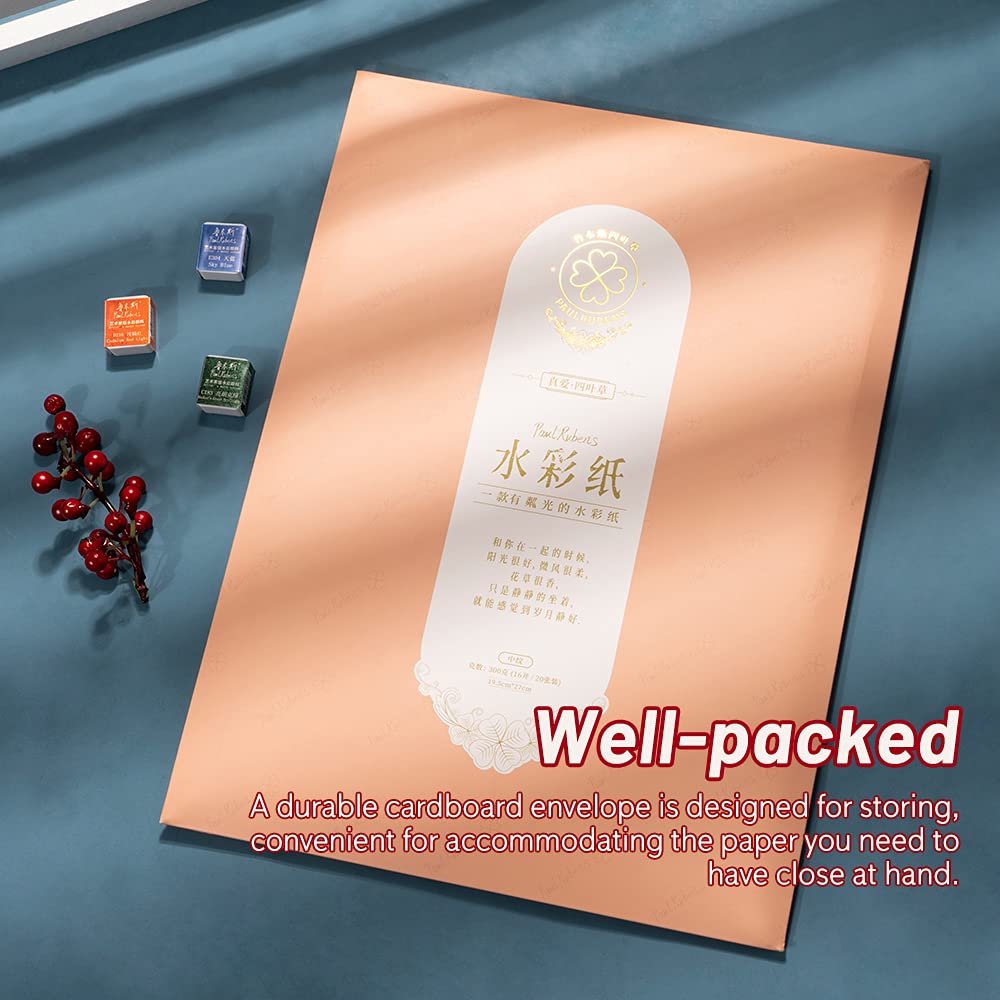 2 Pack of Paul Rubens Hand-made Watercolor Paper Cold Press, 100% Cotton Rag with Glitter Sparkling Effect, Acid-Free Paper 140lb/300gsm, 10.63“ x 7.67” for Wet & Dry Mixed Media, 20 Sheets * 2