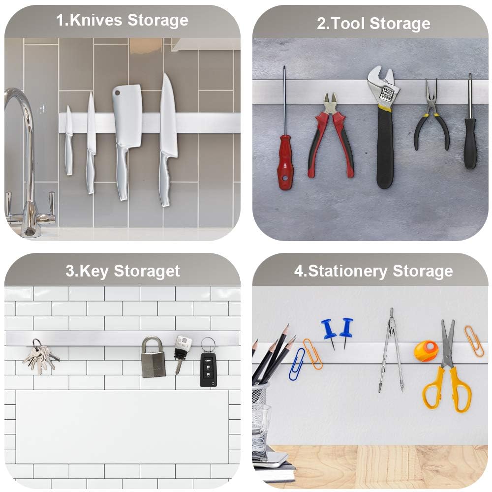 Ninonly 24 Inch Magnetic Knife Strip, Premium Stainless Steel Wall Mounted Kitchen Knives Bar,Space-Saving Powerful No Drilling Magnetic Knife Rack for Home Kitchen Utensil Holder & Tool Holder