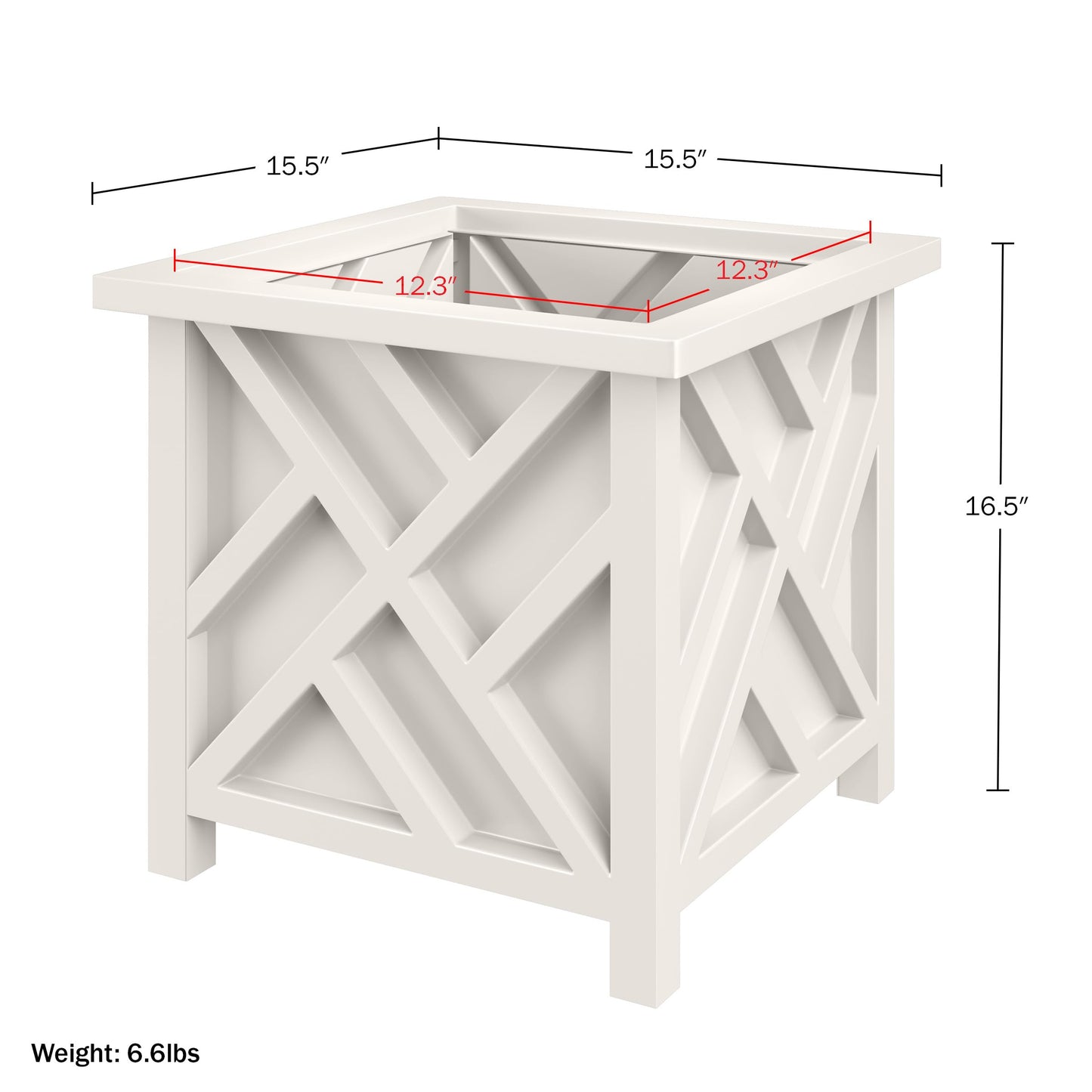 Pure Garden Lattice Design Planter Box - 15.5-Inch-Square Decorative Outdoor Flower or Plant Pot - Front Porch, Patio, and Garden Decor (White)