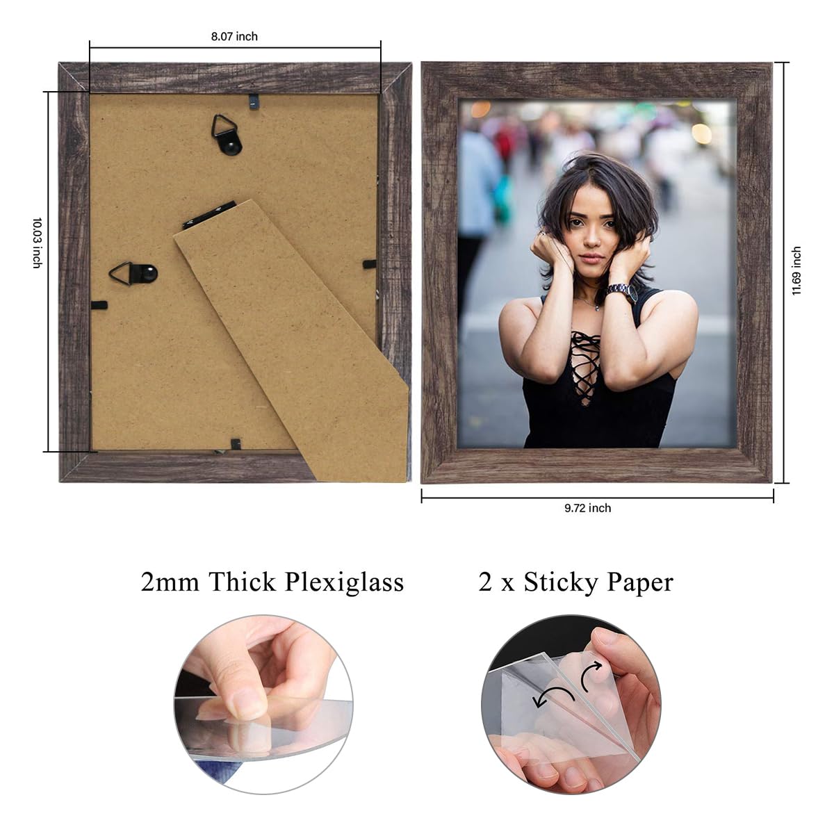 Q.Hou 8x10 Picture Frame Wood Patten Rustic Brown Photo Frames Packs 4 with High Difinition Plexiglass for Tabletop or Wall Decor (QH-CA8X10-BR)