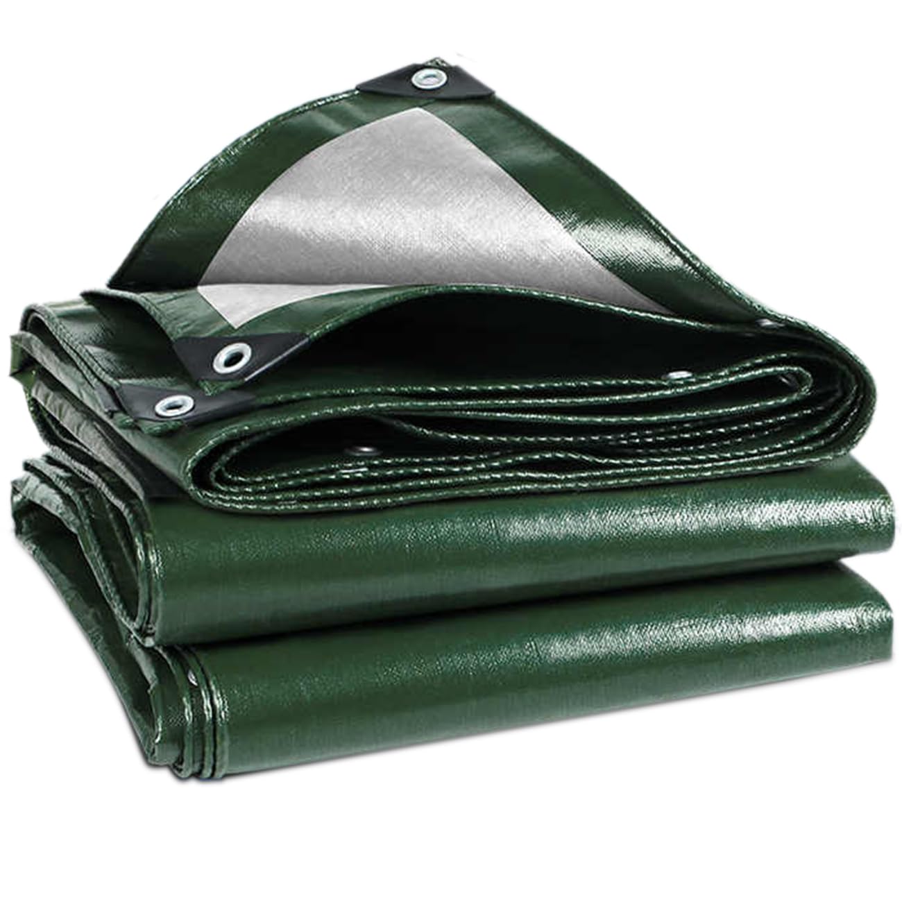 Wohohoho 120GSM Tarpaulin Waterproof Heavy Duty, 13.1 x 13.1 Ft Large Green Rainproof Tarp UV/Tear Resistant PE Tarpaulin Sheet Tent with Reinforced Eyelets, Cover for Pool, Caravan, Garden Furniture