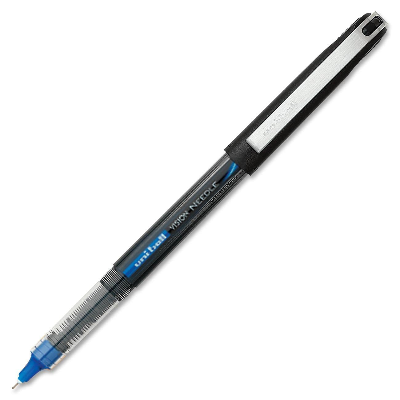 uni-ball VISION NEEDLE Rollerball, Stick Roller Ball Pen Micro-0.5mm, 12 Pack, Blue Ink (1734919)