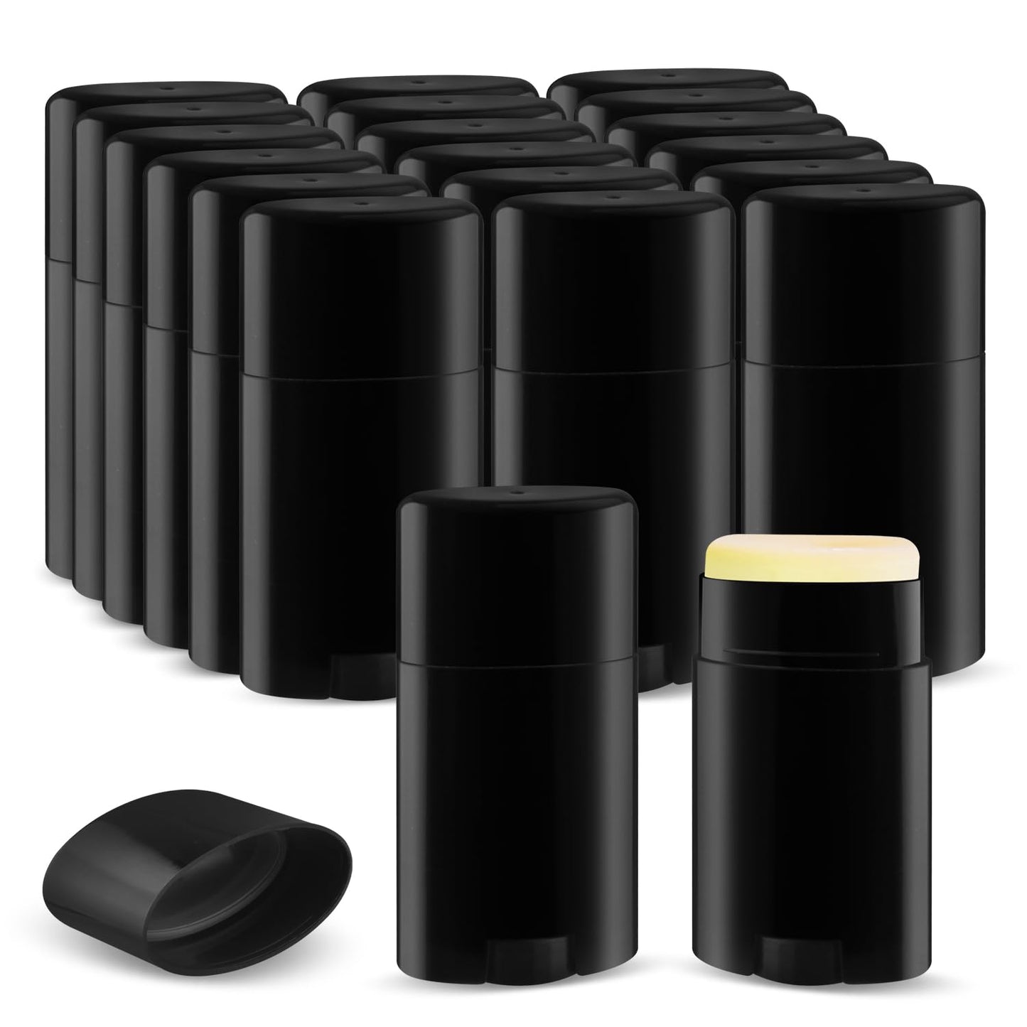 BOSMIOW 20-Pack 50G/1.7oz Black Oval Plastic Deodorant Containers,Refillable Twist-Up Tubes,Wide-Mouth Solid Perfume Holder for DIY Balm,Lotion Bar,Crayon