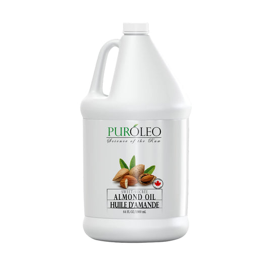 PUROLEO Sweet Almond Oil 64 Fl Oz/1900 ML (Packed In Canada) Pure Almond Oil for Skin, Hair, & Body | Organic Carrier Oil & Body Oils For Women | Almond Butter Hair Oil, Body Oil, Baby Oil, Massage Oil huiles essentielles Amande Douce Huile Massage