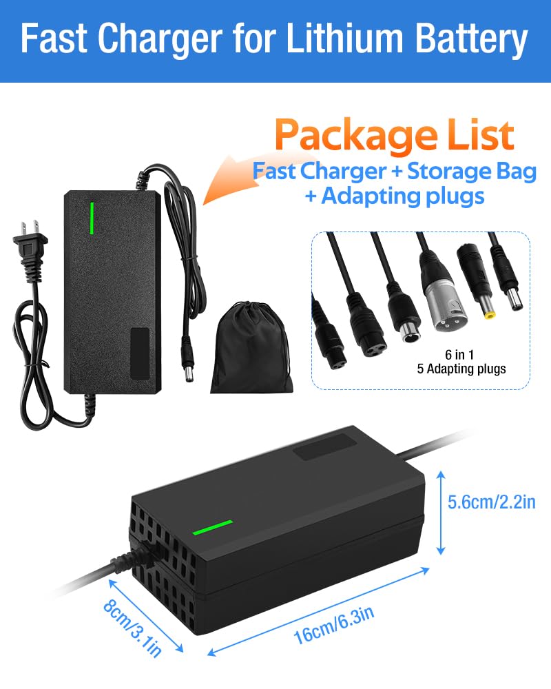 54.6V 3A Charger, Charging Speed is 100% Fast Than 1.5A and 50% Faster Than 2A,6 Plug for Various Lithium Batteries, Such as Lawn Mower and Wheelchair Lithium Batteries, etc. (3A-6 Plugs)