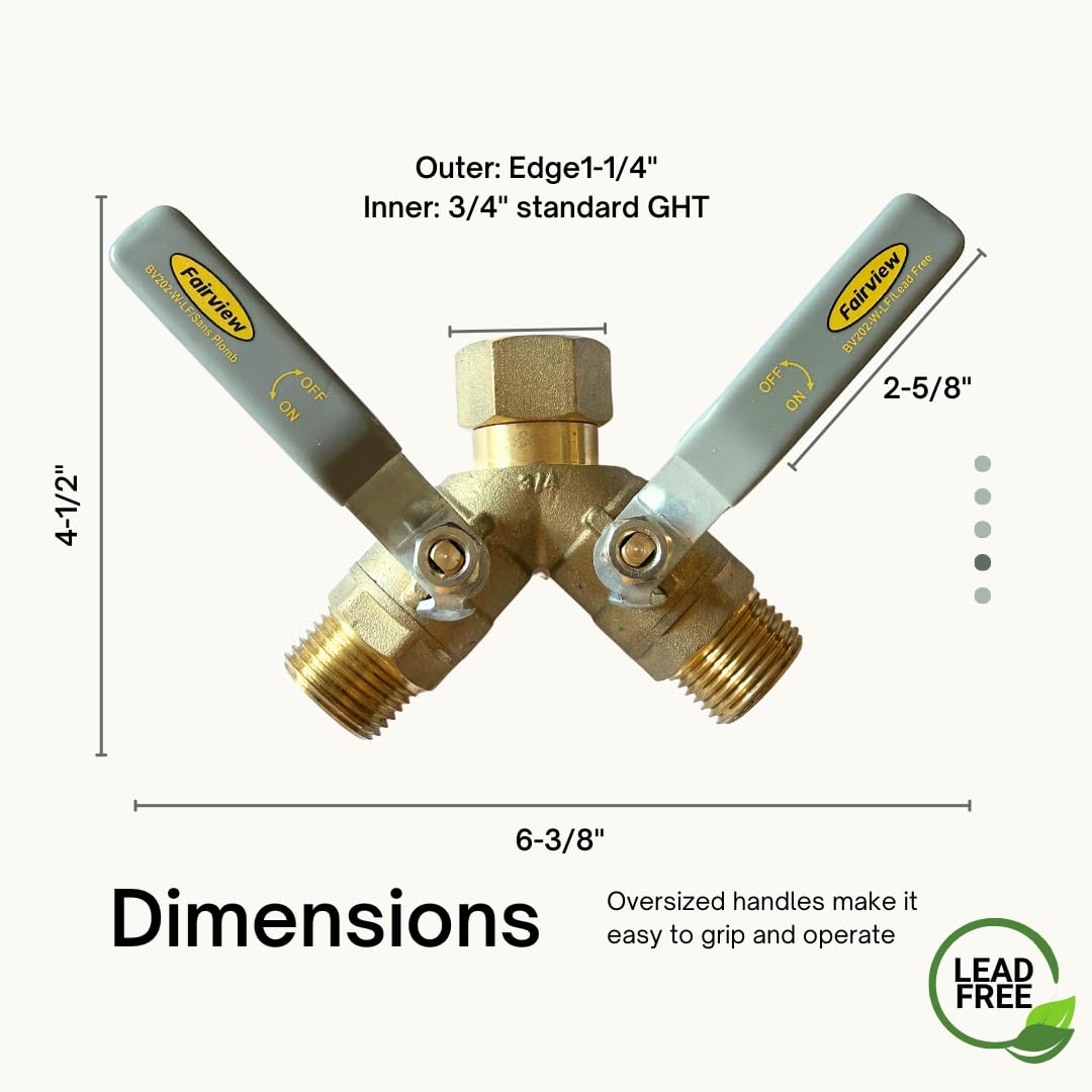 FAIRVIEW-Lead-Free, Industrial-Grade Garden Hose Splitter, Oversized Handles, Full-Port Valves with HEX Connector