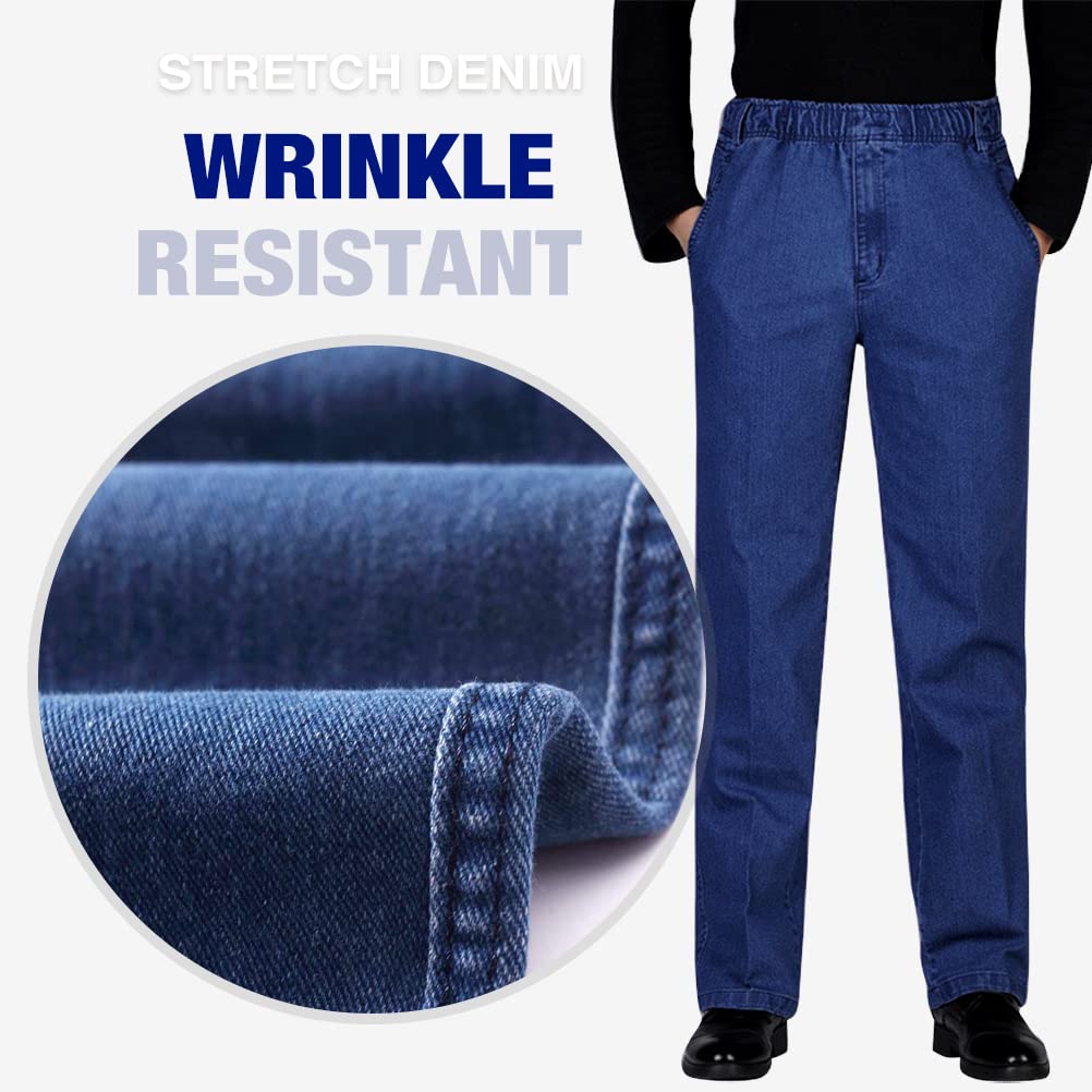 IDEALSANXUN Men’s Elastic Waist Loose Fit Denim Pants Casual Solid Jeans Trouser, Light Blue, 34W x 30L