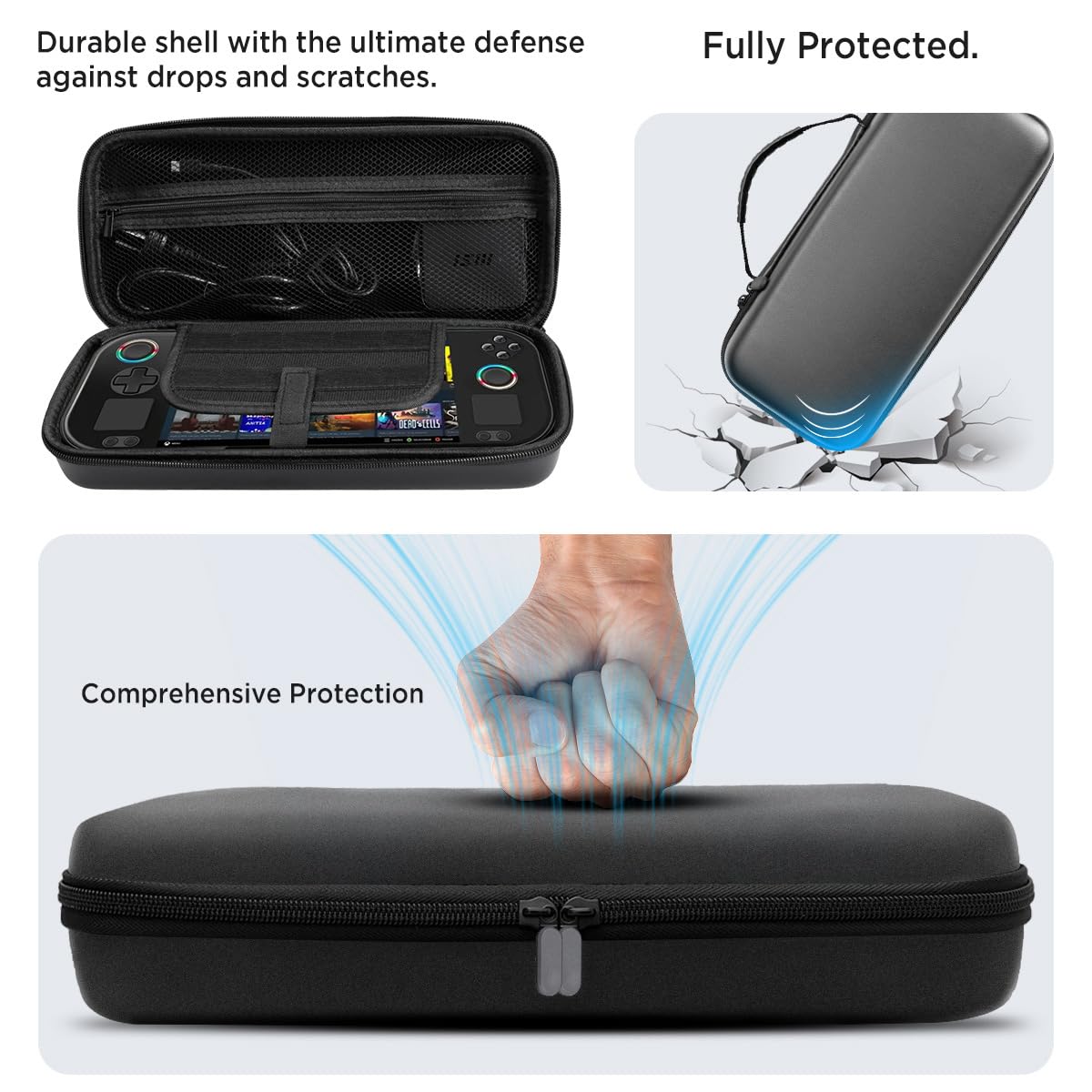 Miimall Carrying Case for ASUS Rog Ally/ASUS Rog Ally X,Shockproof Hard Shell Protective, Large Capacity Portable Hard Shell Travel Bag with Built-in 10 Storage Card Slots (Black)