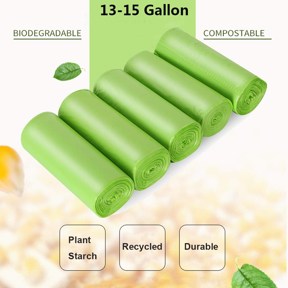 13-15 Gallon Trash Bags Biodegradable Trash Bags Compostable Garbage Bags Recycling Unscented Tall Kitchen Trash Bags for Kitchen, Yard, Lawn,Office(75 Counts, Green)