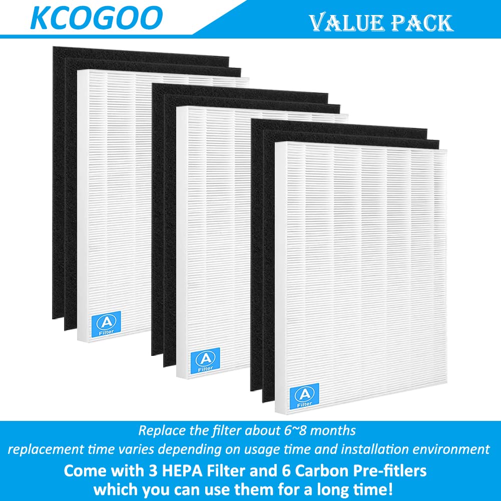115115 size 21 HEPA Replacement Filter A Compatible with Winix C535, PlasmaWave 5300, 6300, 5300-2, 6300-2, P300, AM90 Air Purifier, 3 True HEPA Filters + 6 Carbon Pre-filters