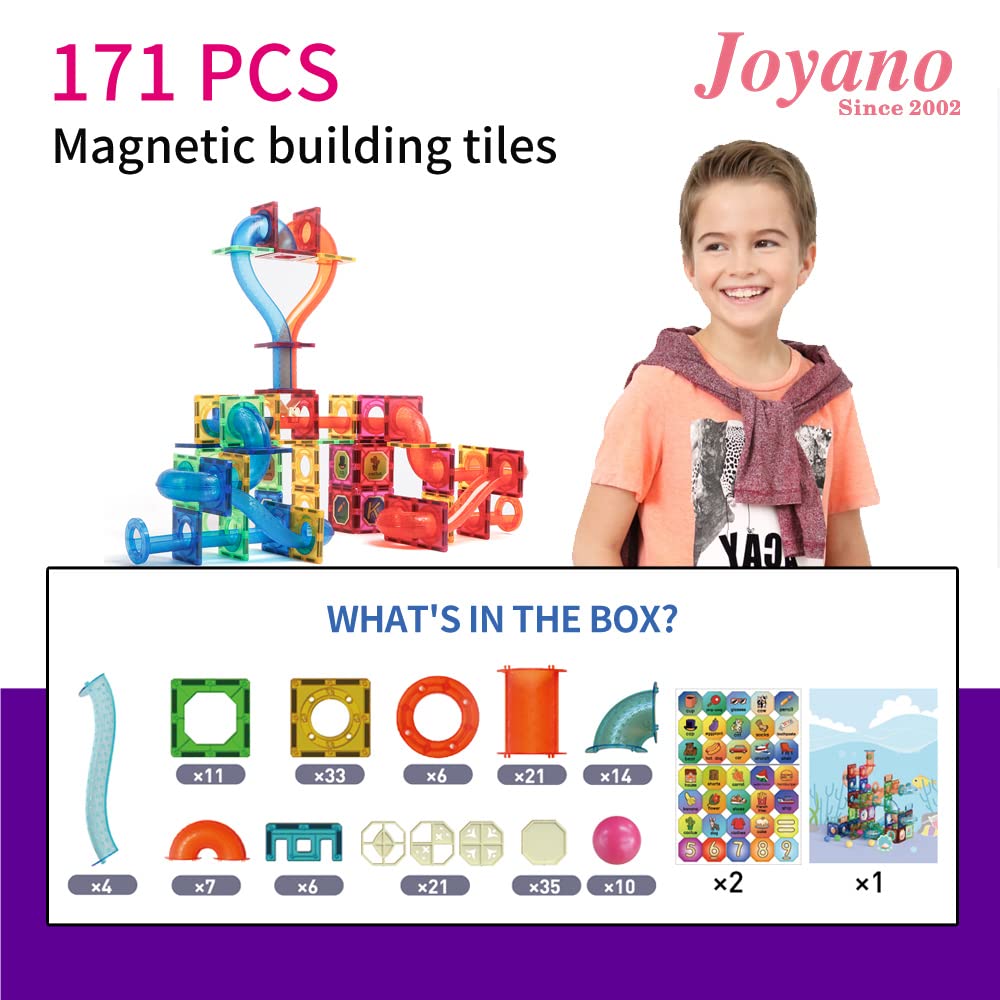 Joyano 171 Pcs Marble Run Premium Big Block Set, Construction Building Blocks Toys, STEAM Educational Building Block Track Toy