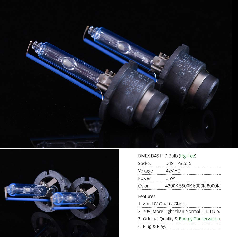 DMEX D4S HID Headlight Bulbs 6000K Cool White 35W Xenon 66440 42402 Replacement - Pack of 2