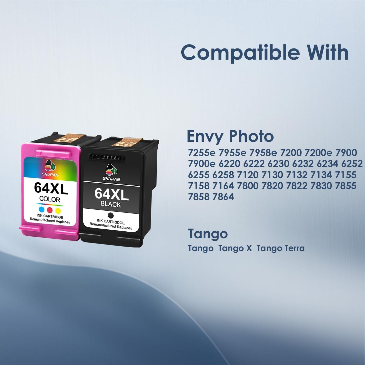 64XL Ink Cartridges Combo Pack Replacement for HP Ink 64 64XL 64 XL Ink for Envy Photo 7855 7858 6252 7800 7100 7155 7158 Tango Tango X Tango Terra (1 Black and 1 Color)
