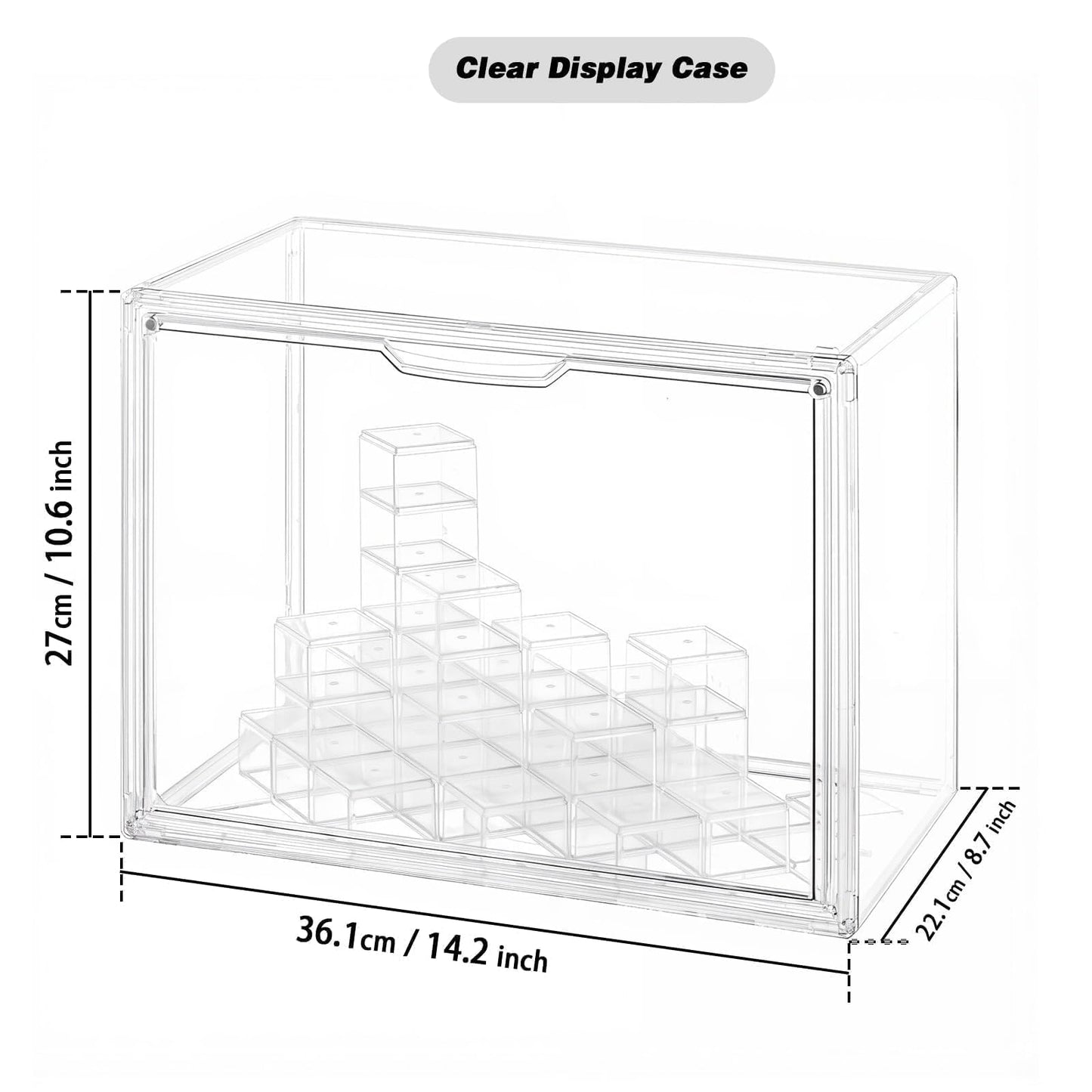 GUDEMAY Clear Acrylic Display Case for Collectibles with Magnetic Door, Stackable Dustproof Storage Cabinet Bins, Modular Risers, Showcase for Action Figures, Blind Box Toy, Collectible Figure (3Pack)