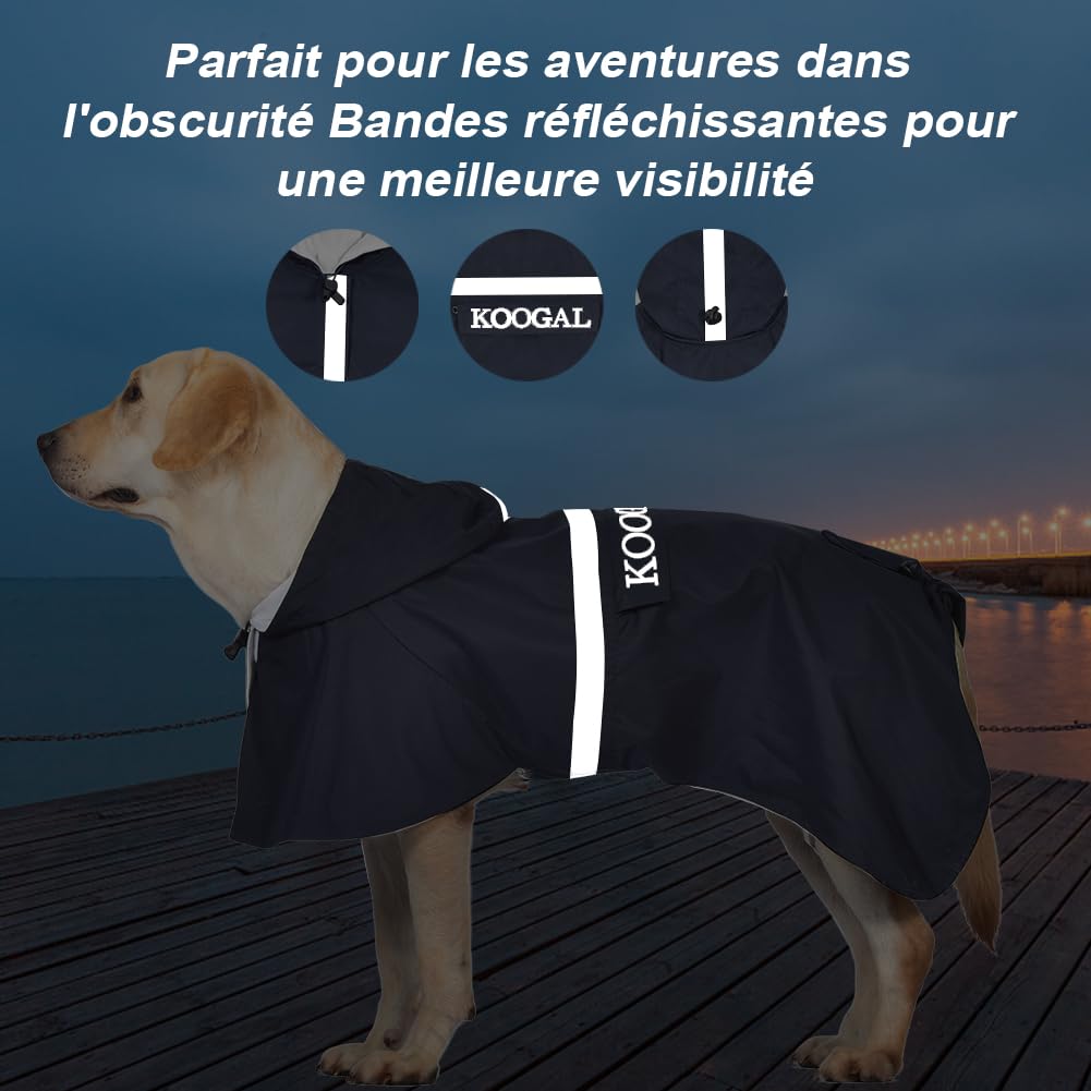 KOOGAL Pet Large Dog Raincoat Apparel Poncho Waterproof for Medium Large Sized for Dog Raincoat Clothes… (Navy Blue, 5XL)