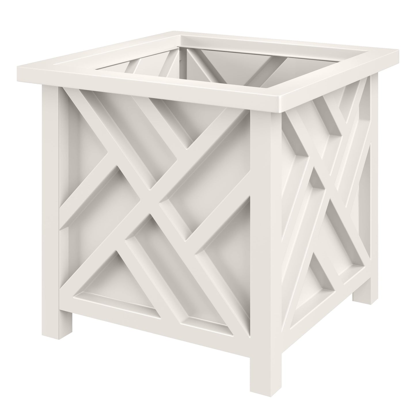 Pure Garden Lattice Design Planter Box - 15.5-Inch-Square Decorative Outdoor Flower or Plant Pot - Front Porch, Patio, and Garden Decor (White)