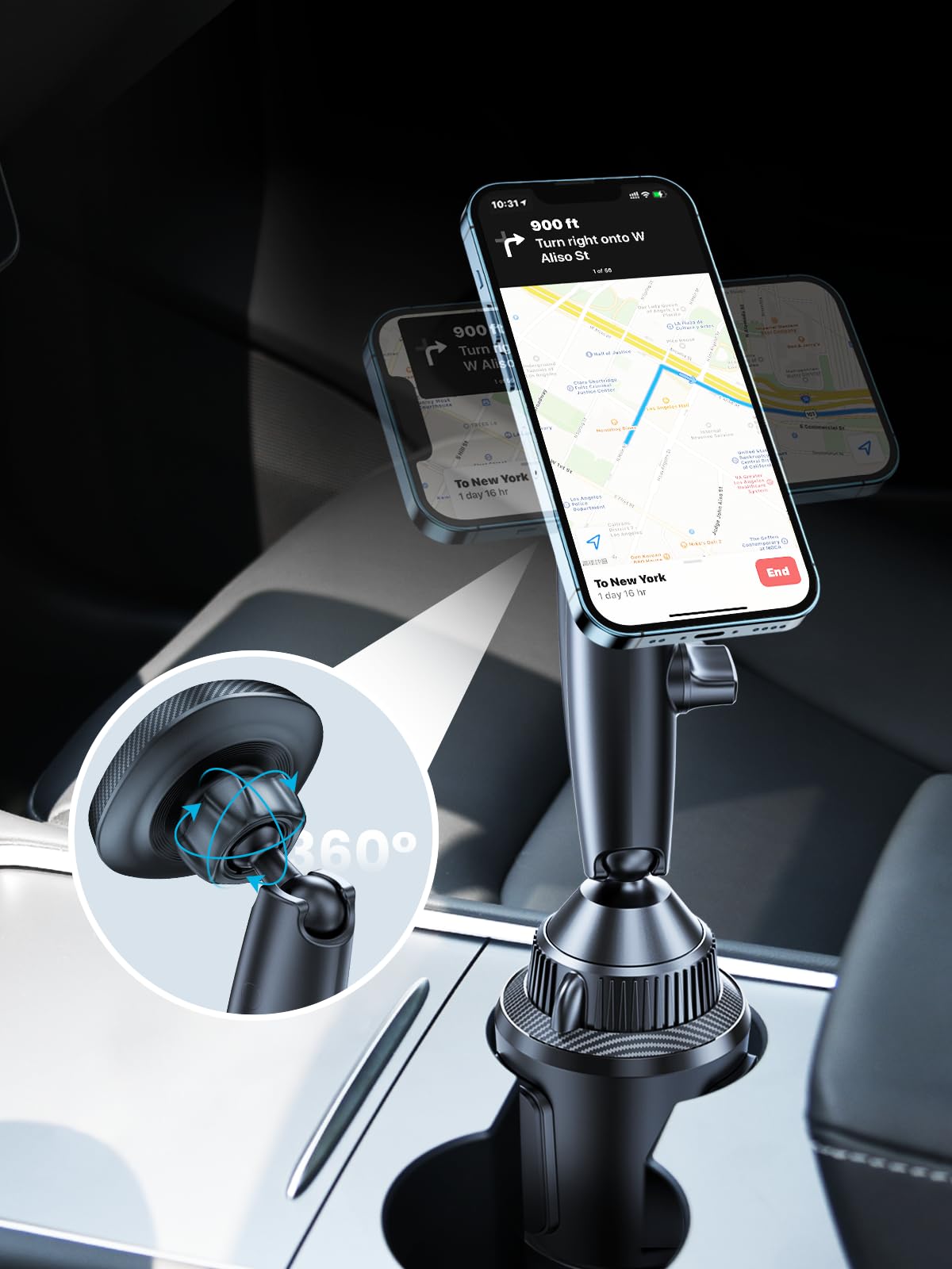 EXELIQ Magnetic Cup Holder Phone Cradle for Magsafe, [Powerful Magnet] Flexible Tri-Pivot Cup Phone Holder for Car, Tesla, Truck, SUVs, Compatible with iPhone 16 15 14 13 12, Samsung and All Phones