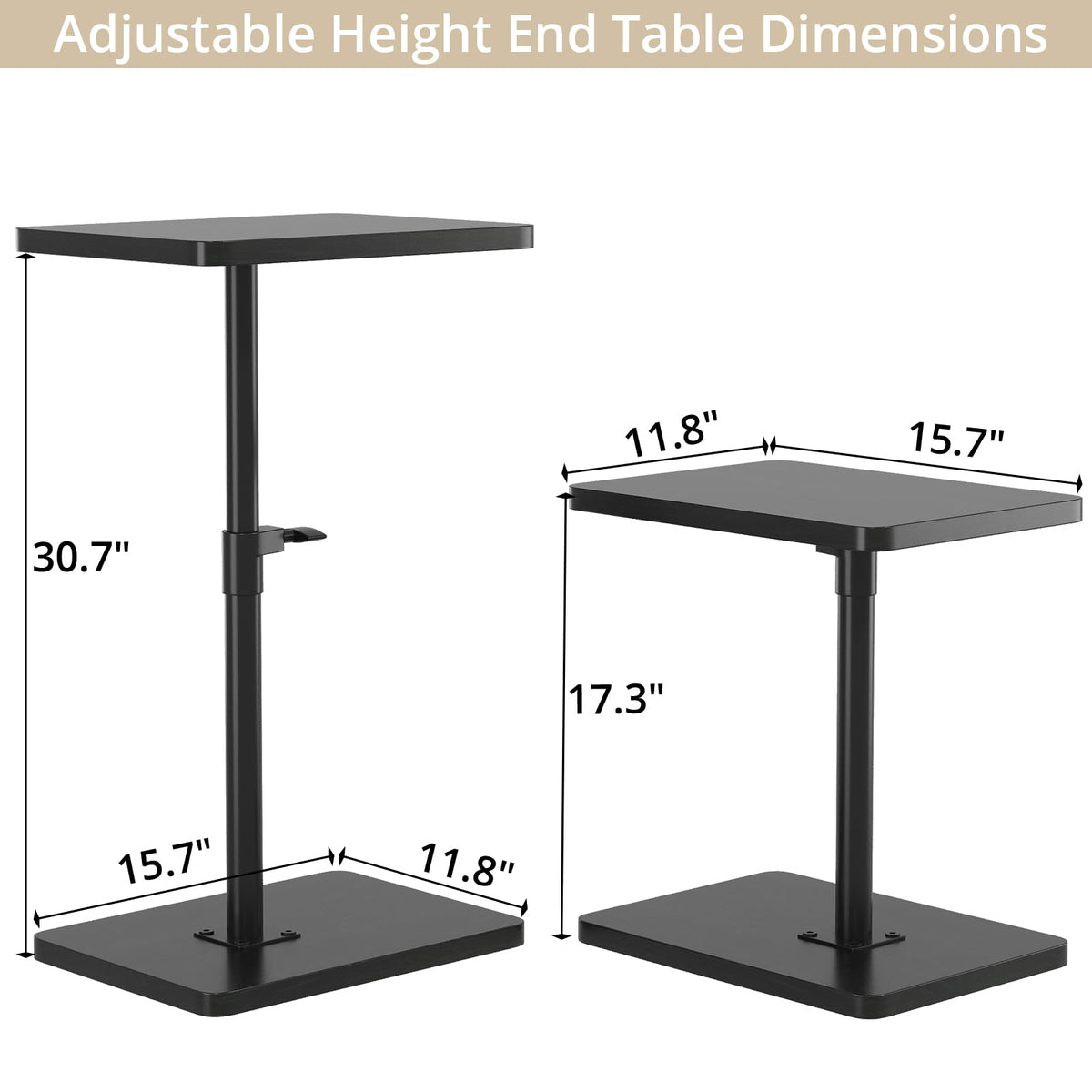 C Shaped End Table Adjustable Height, 360°Swivel TV Tray Table for Small Spaces, Couch Tables That Slide Under, Snack Side Table for Sofa, Bed, Chair, TV Table for Eating, Dinner or Laptop, Black