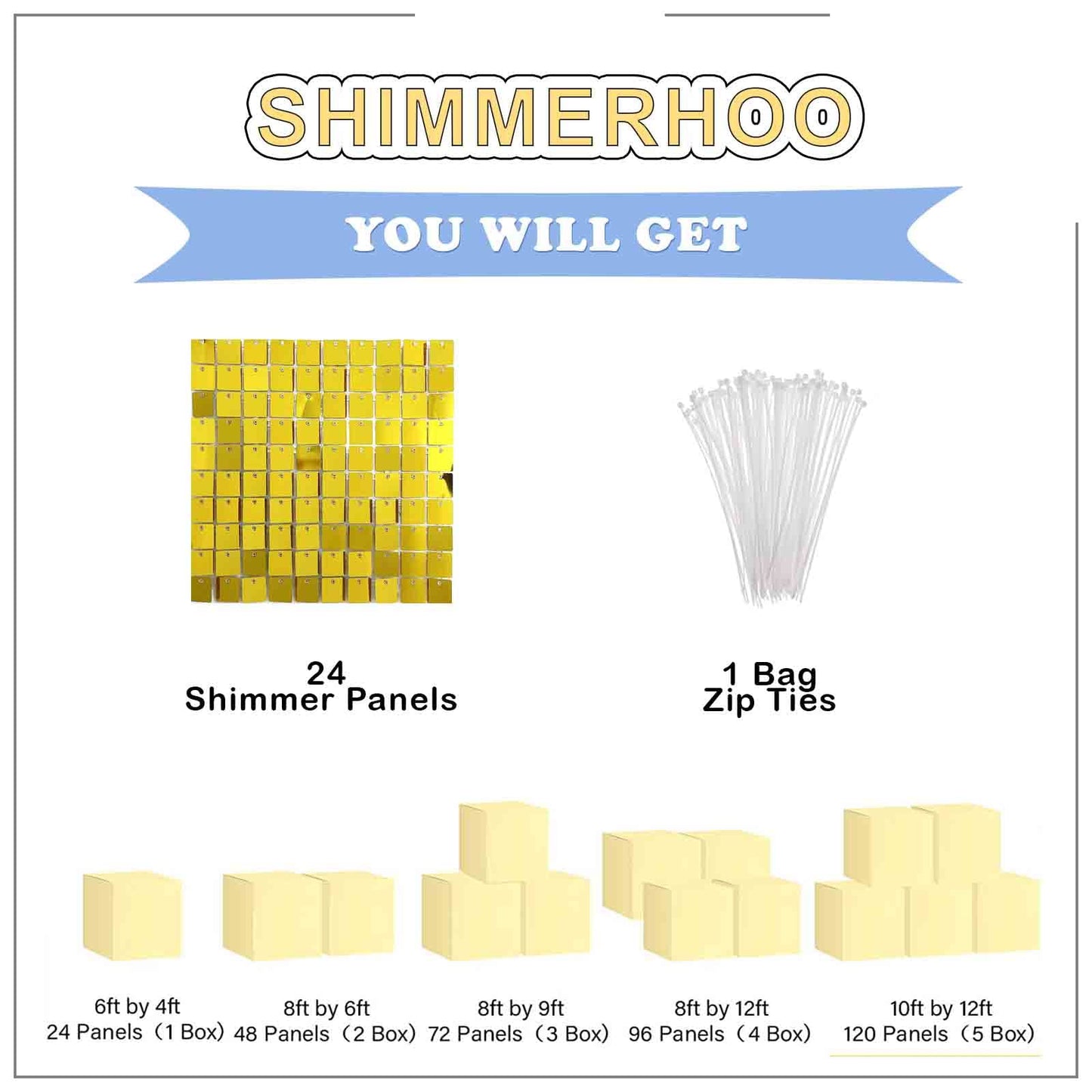 Shimmer Wall Backdrop-24 Panels Square Sequin Party Backdrop, Photo Backdrops for Birthday, Anniversary, Wedding, Graduation Party Decoration (Gold)