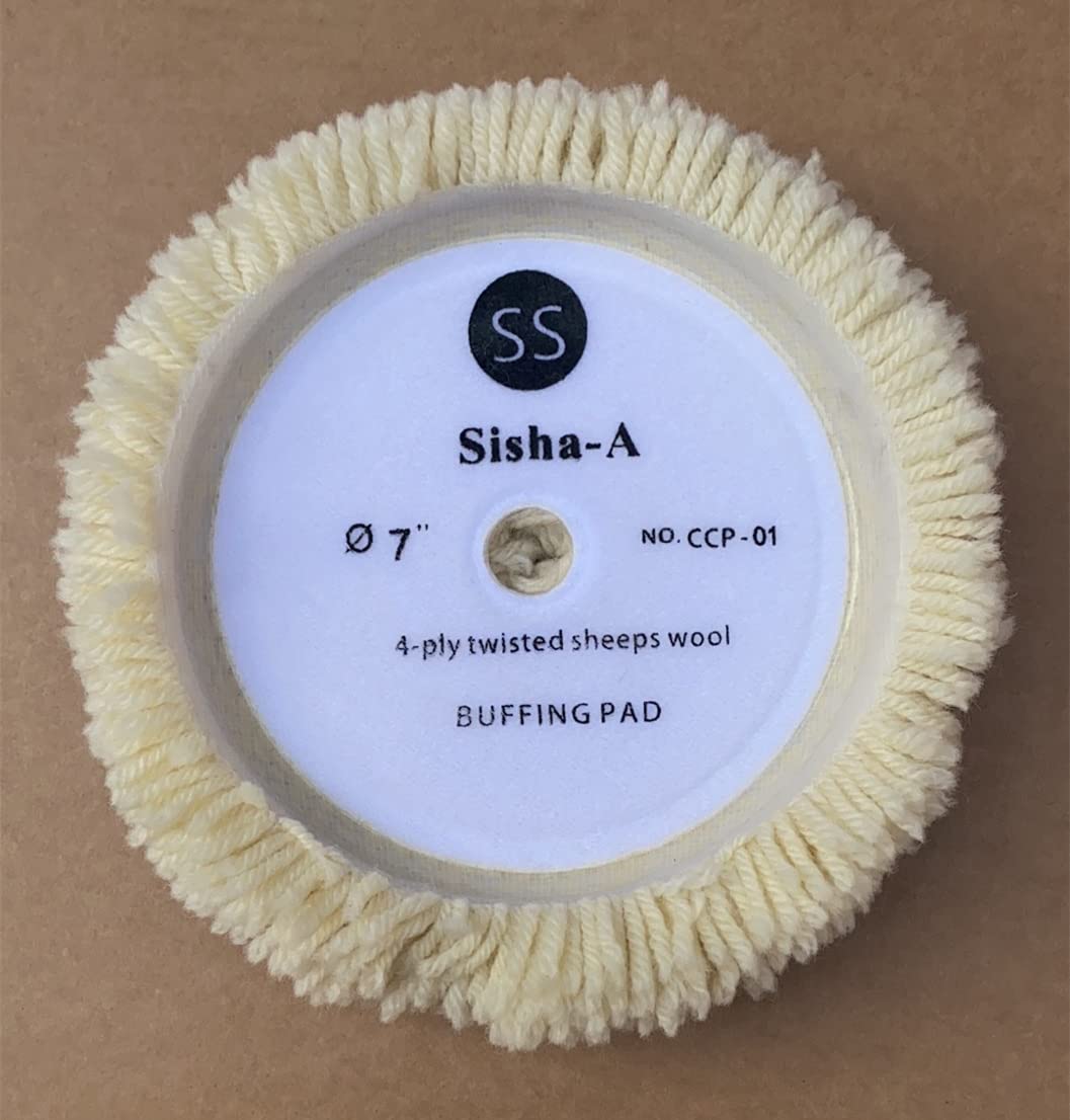 Sisha-A Wool Polishing Pads, 3 Pack 7" Buffing Pads with Hook and Loop Back for Compound, Cutting & Polishing, 100% Natural Wool, Thick and Aggressive