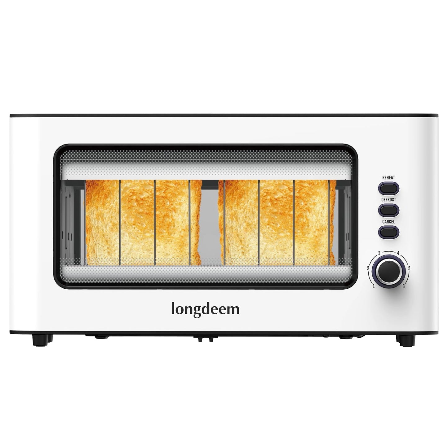 LONGDEEM Toaster 2 Slice, Bagel-Ready with Extra Wide Slots, Easy to Clean, See Through Window, Includes Defrost, Reheat & Auto Shutoff for All Baked Goods, White